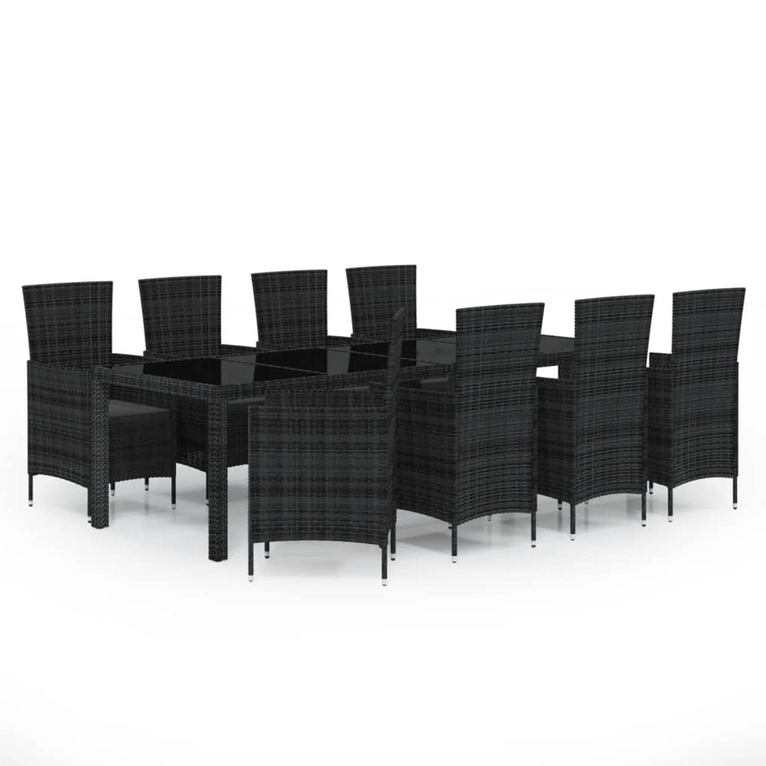 The Living Store Eethoek Poly Rattan - Zwart - 250 x 100 x 75 cm (L x B x H) - 8 stoelen - Montage vereist