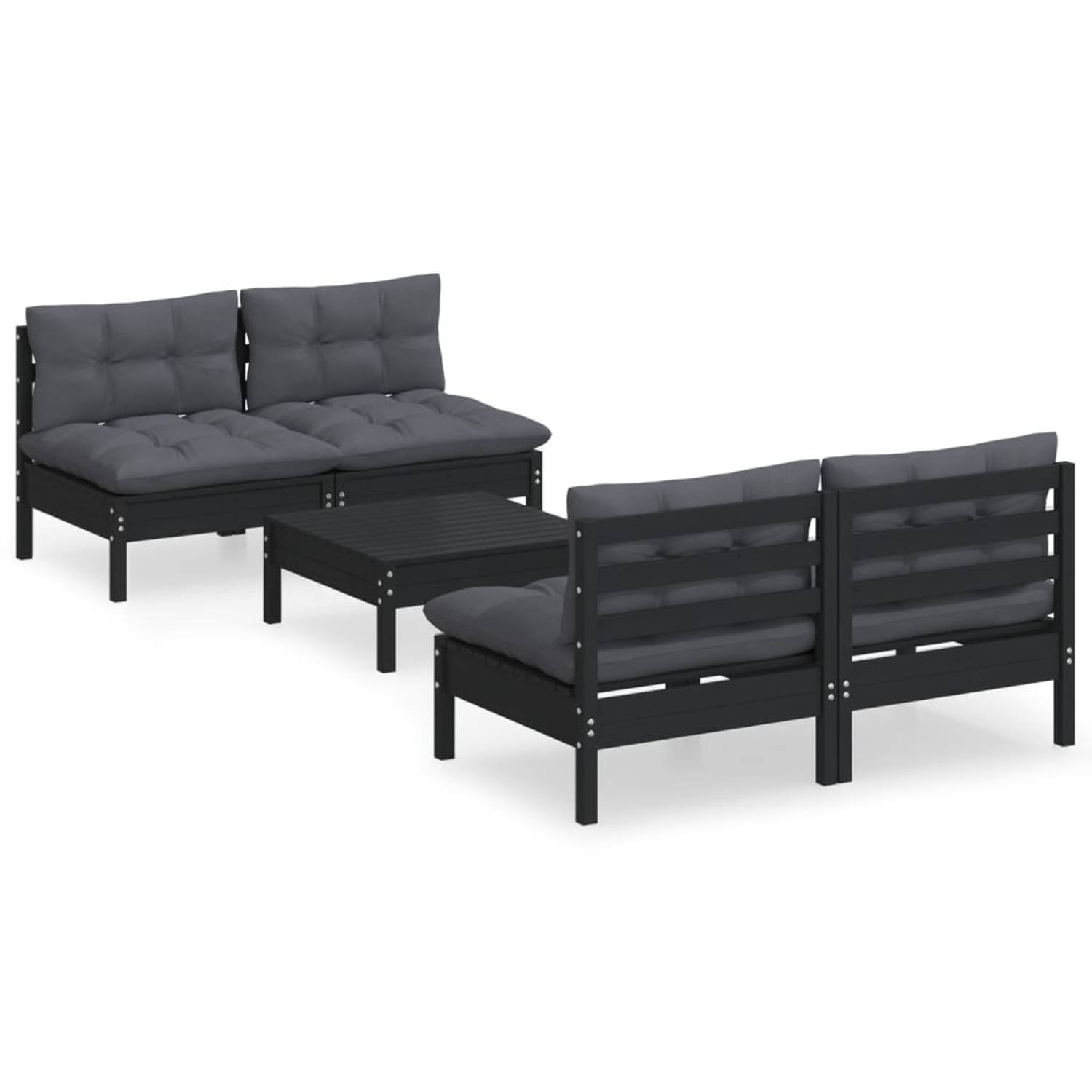 The Living Store Lounge middenbank grenenhout - 63.5x63.5x62.5 cm - zwart