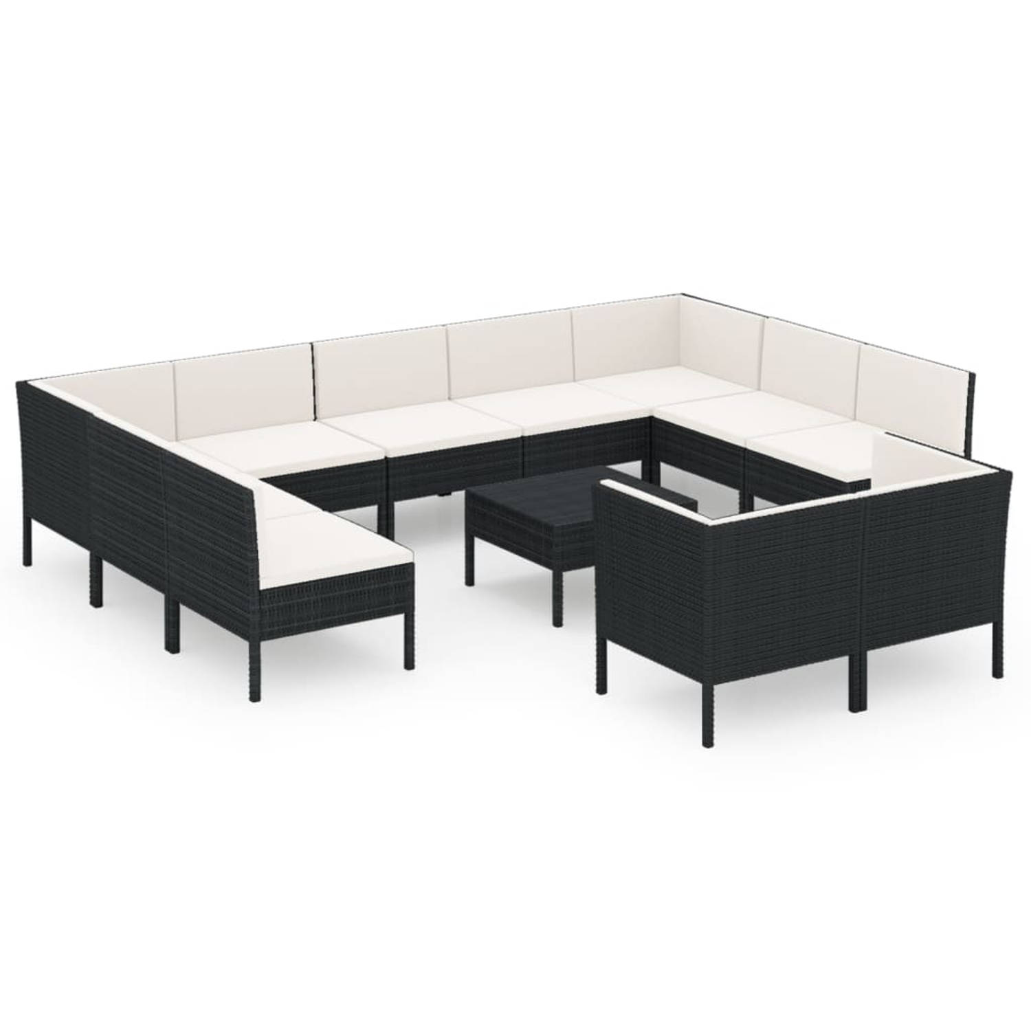 The Living Store loungeset Modular - zwart - PE-rattan - gepoedercoat staal - 60x60x35 cm - incl - kussens