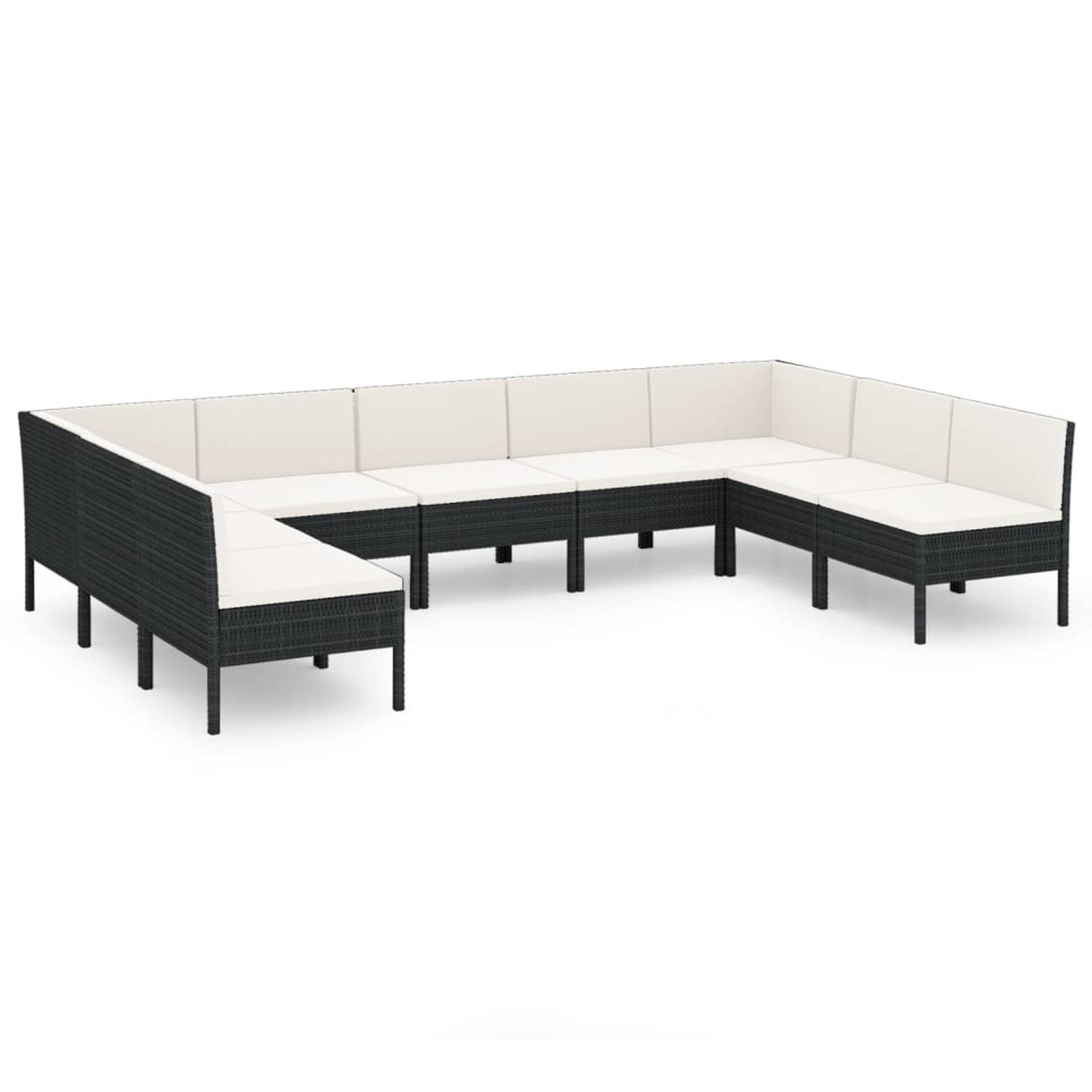 The Living Store Loungeset Rattan - Modulair - Zwart - 57 x 69 x 69 cm - Met dikke kussens - Weerbestendig