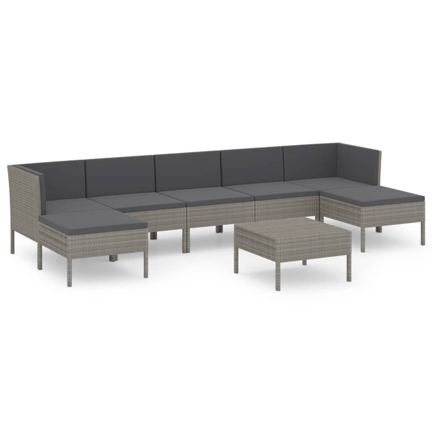 The Living Store Loungeset Antraciet Grijs - Modulaire Tuinmeubelset - PE-Rattan - Stalen Frame