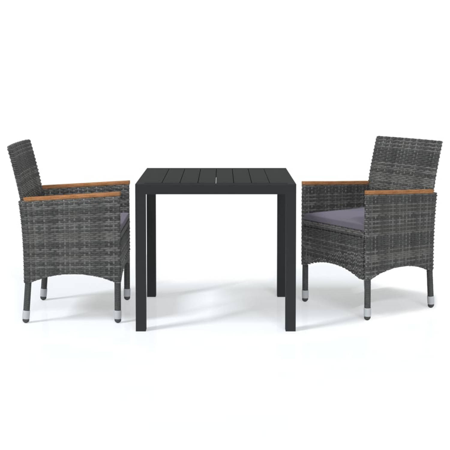 The Living Store Tuinset Acacia - HKC Tafelblad - PE-Rattan - Grijs - 80x80x74 cm