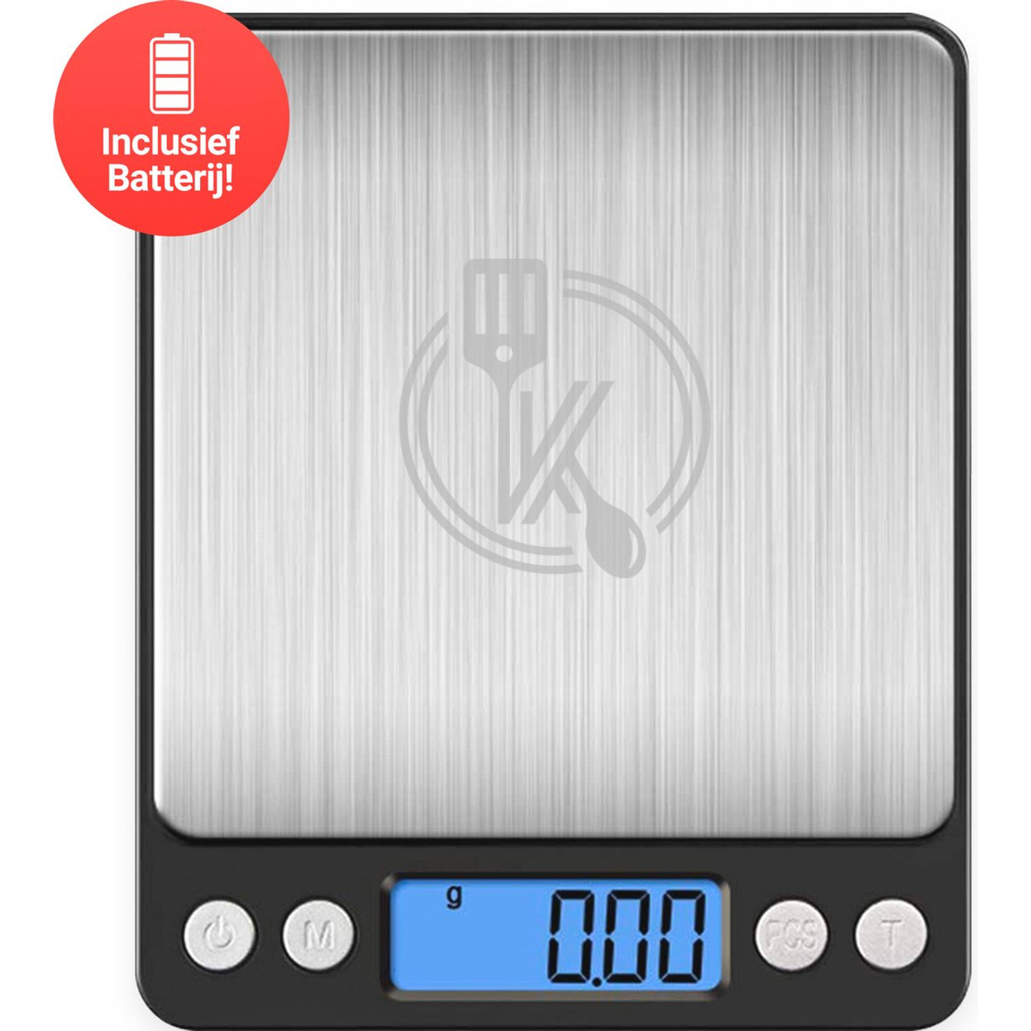 Kitchenwell digitale mini precisie keukenweegschaal - 0,1 tot 3KG - 13.0 x 10.9 cm - pocket scale op batterij - weegschaal keuken