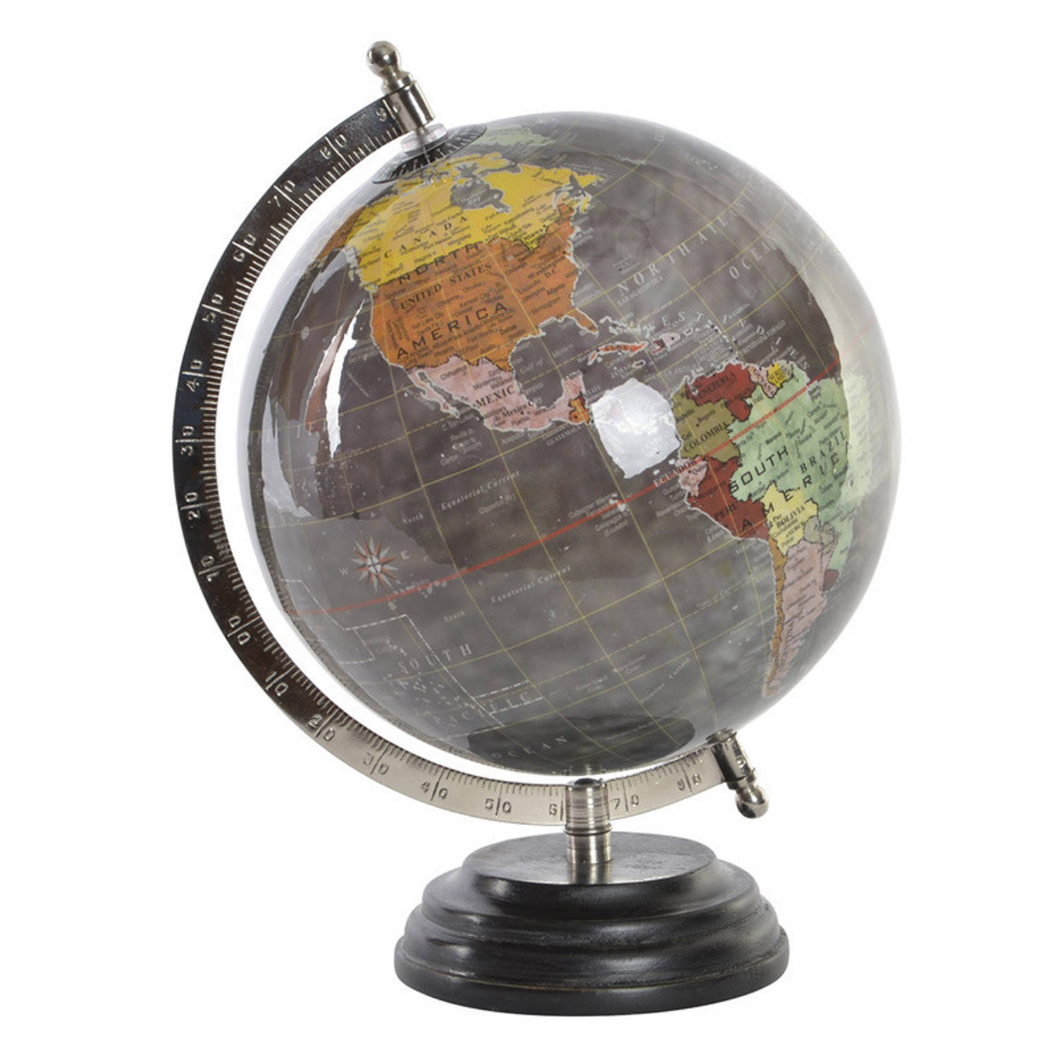 Items Deco Wereldbol/globe op voet - kunststof - grijs - home decoratie artikel - D20 x H28 cm