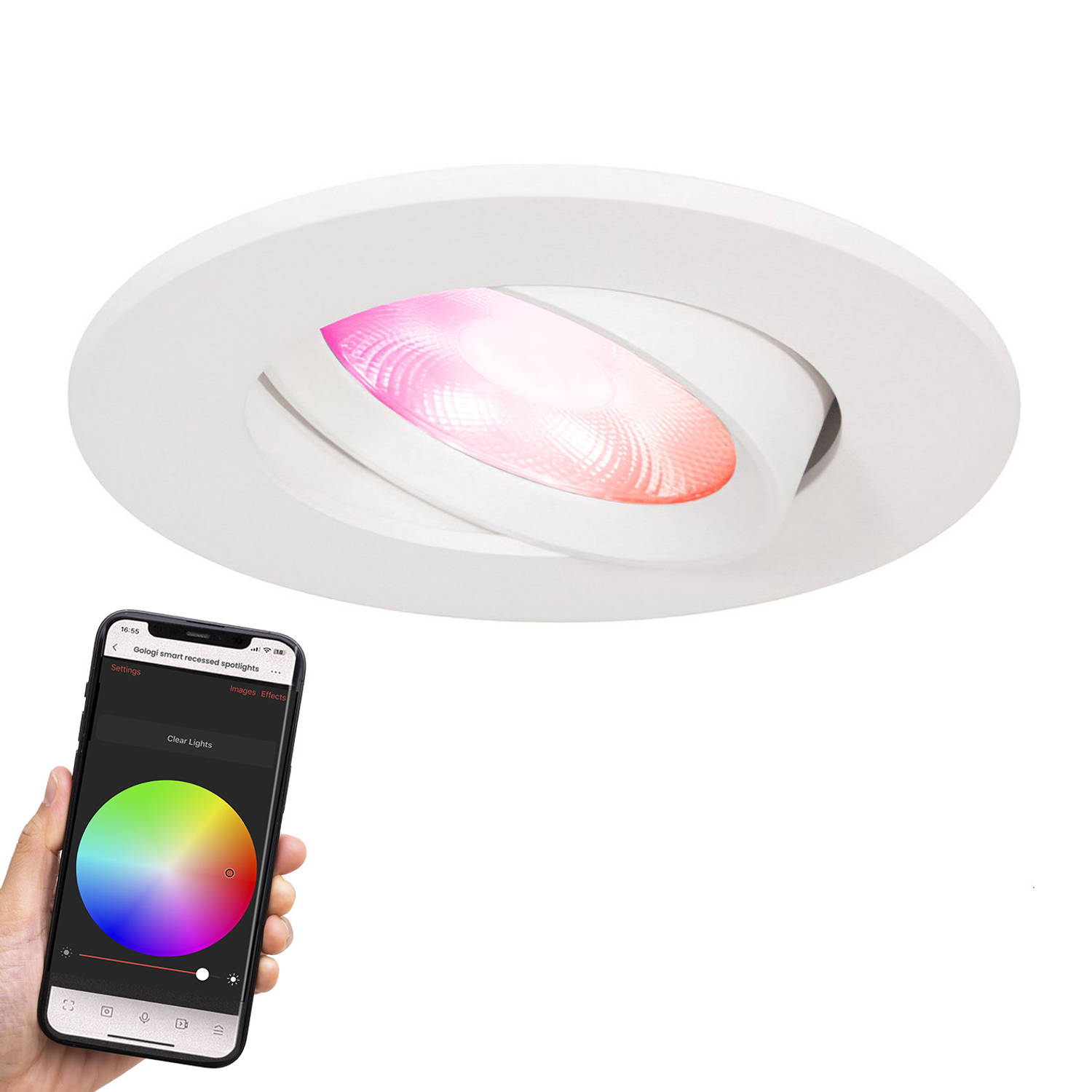 Gologi Slimme Inbouwspots - Smart LED Downlight Dimbaar - Kantelbaar - RGB+CCT Licht - Gu10 LED Lamp - Wit