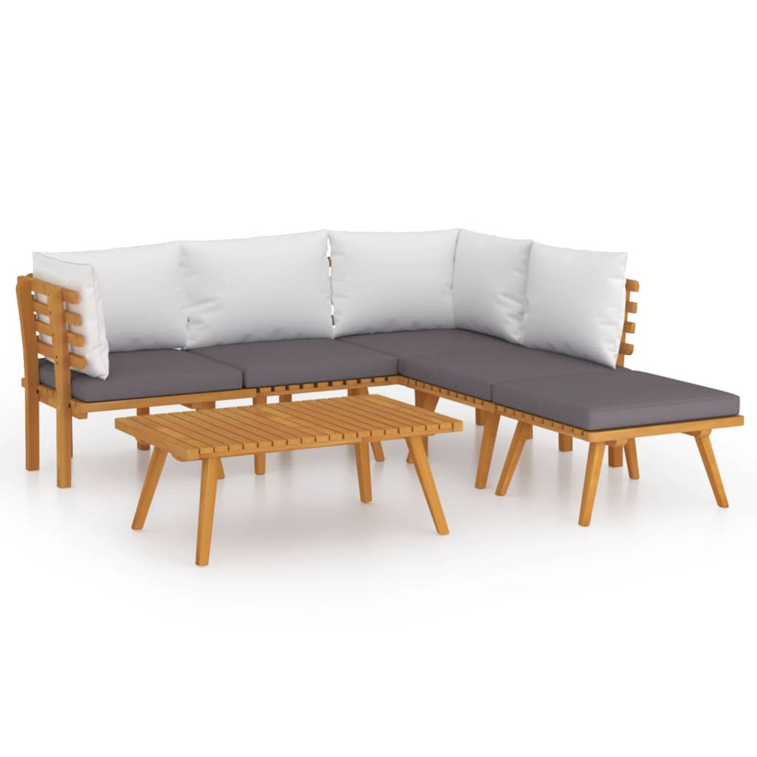 The Living Store Houten Tuinset - Lounge - Acaciahout - 100% Polyester - 90x55x35cm - Grijs/Wit