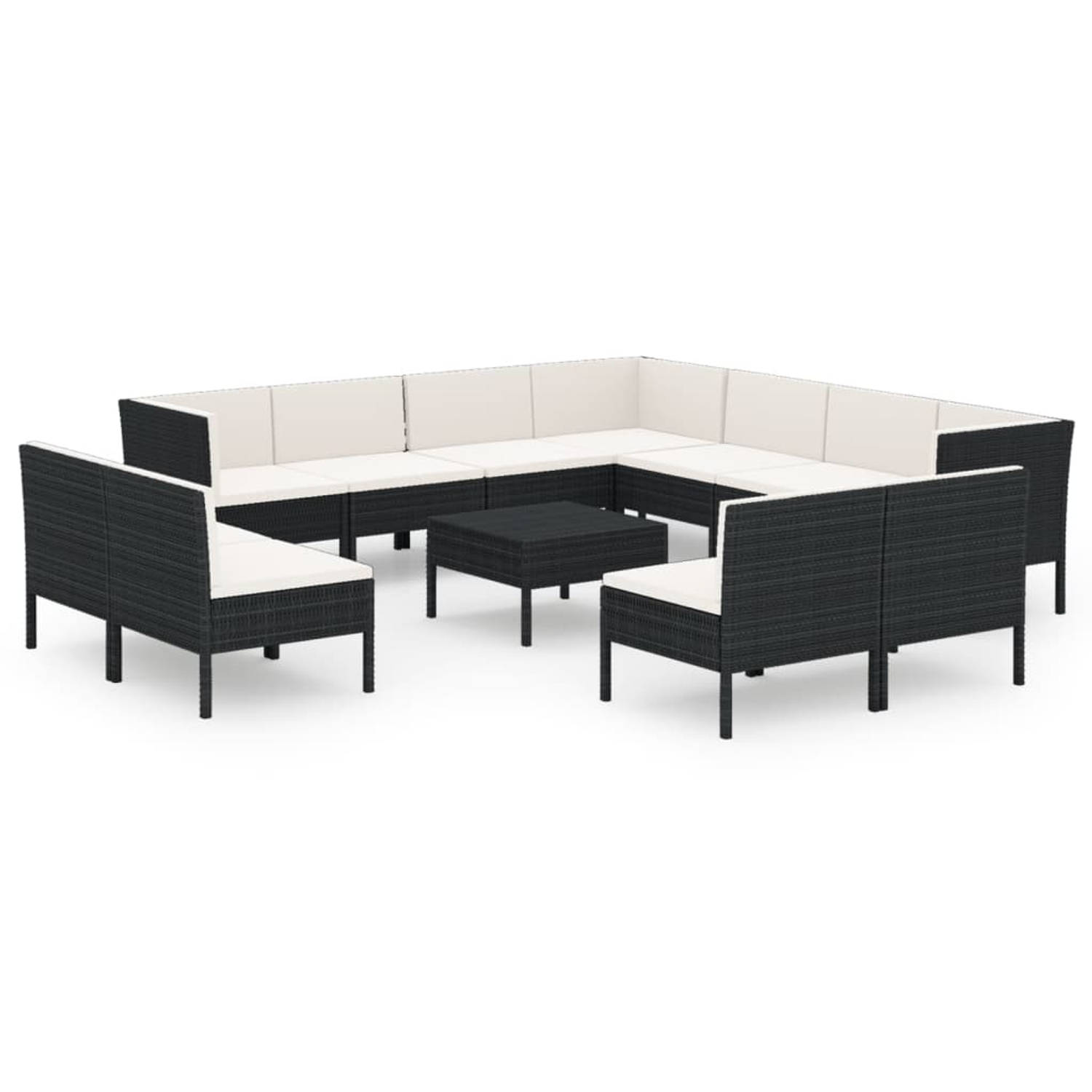 The Living Store loungeset modulair - PE-rattan/staal - 60x60x35cm - zwart