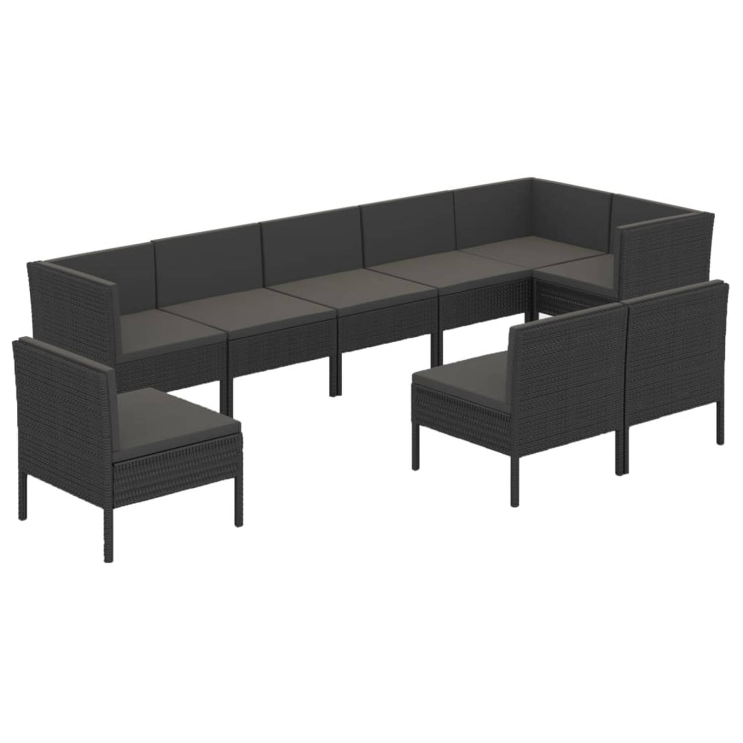 The Living Store Loungeset - PE-rattan - zwart - 57x69x69 cm - modulair - inclusief kussens