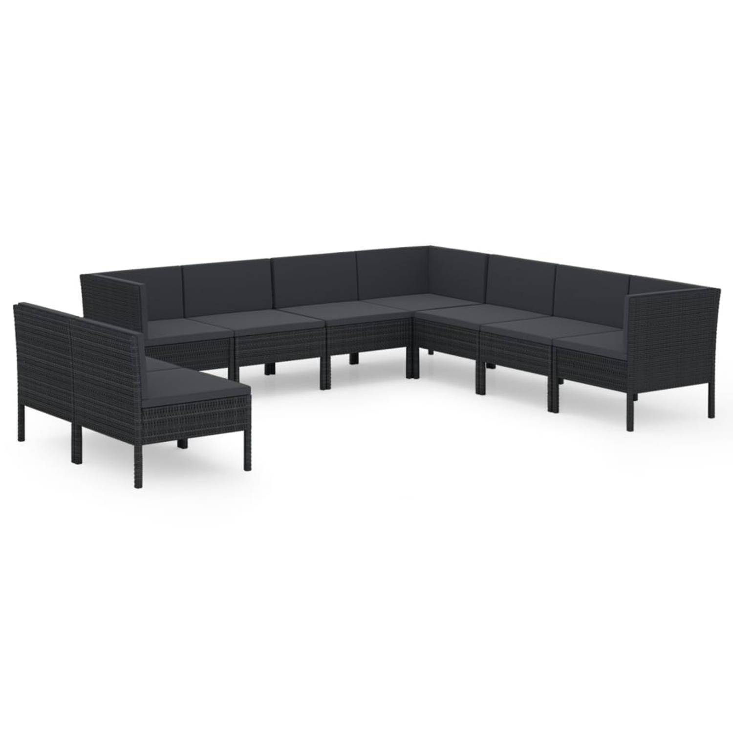 The Living Store loungeset - Tuinmeubelen - 6x middenbank + 3x hoekbank - Zwart - PE-rattan