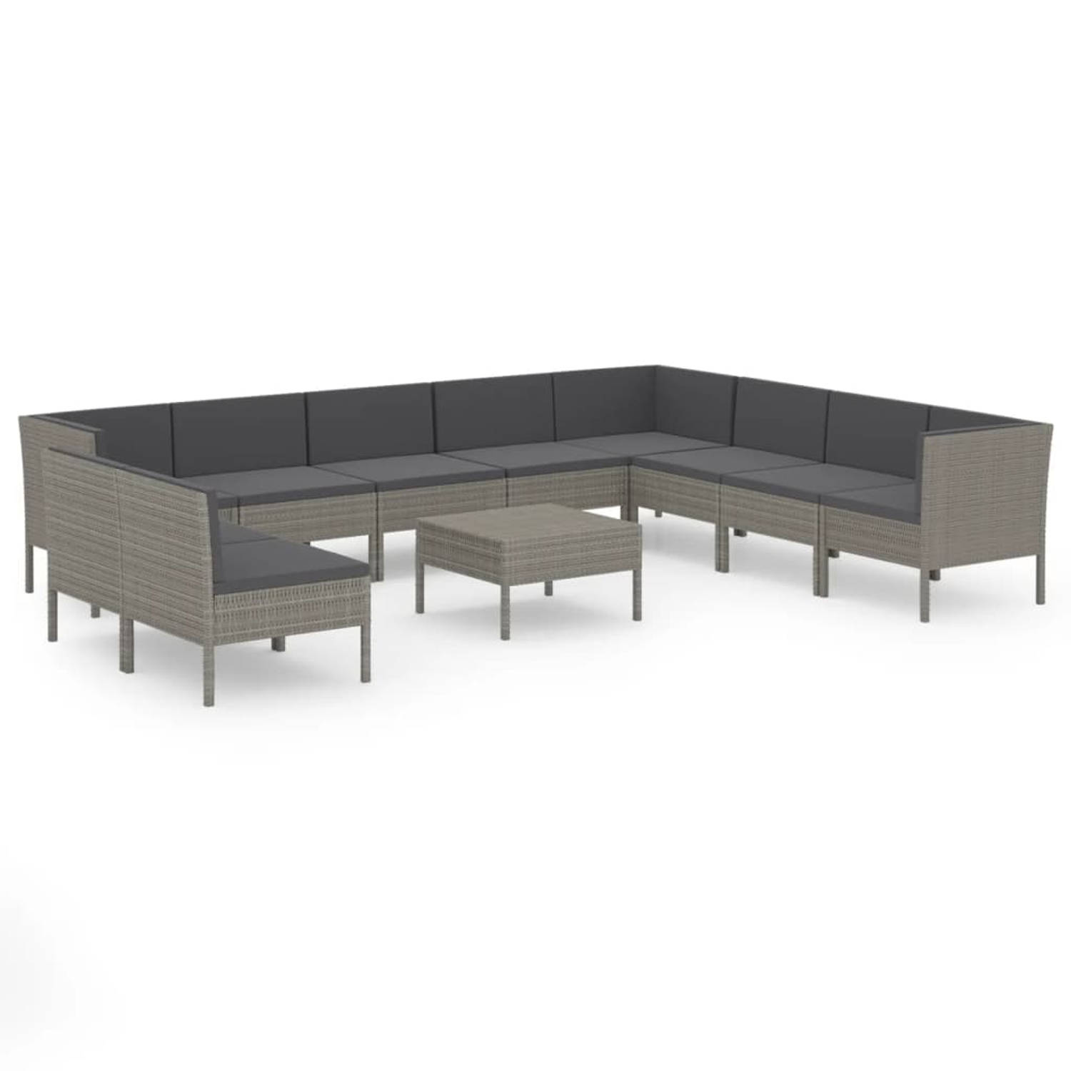 The Living Store Loungeset Modular - Grijs - PE-rattan - Gepoedercoat staal - 60x60x35 cm - 57x69x69 cm - 69x69x69 cm