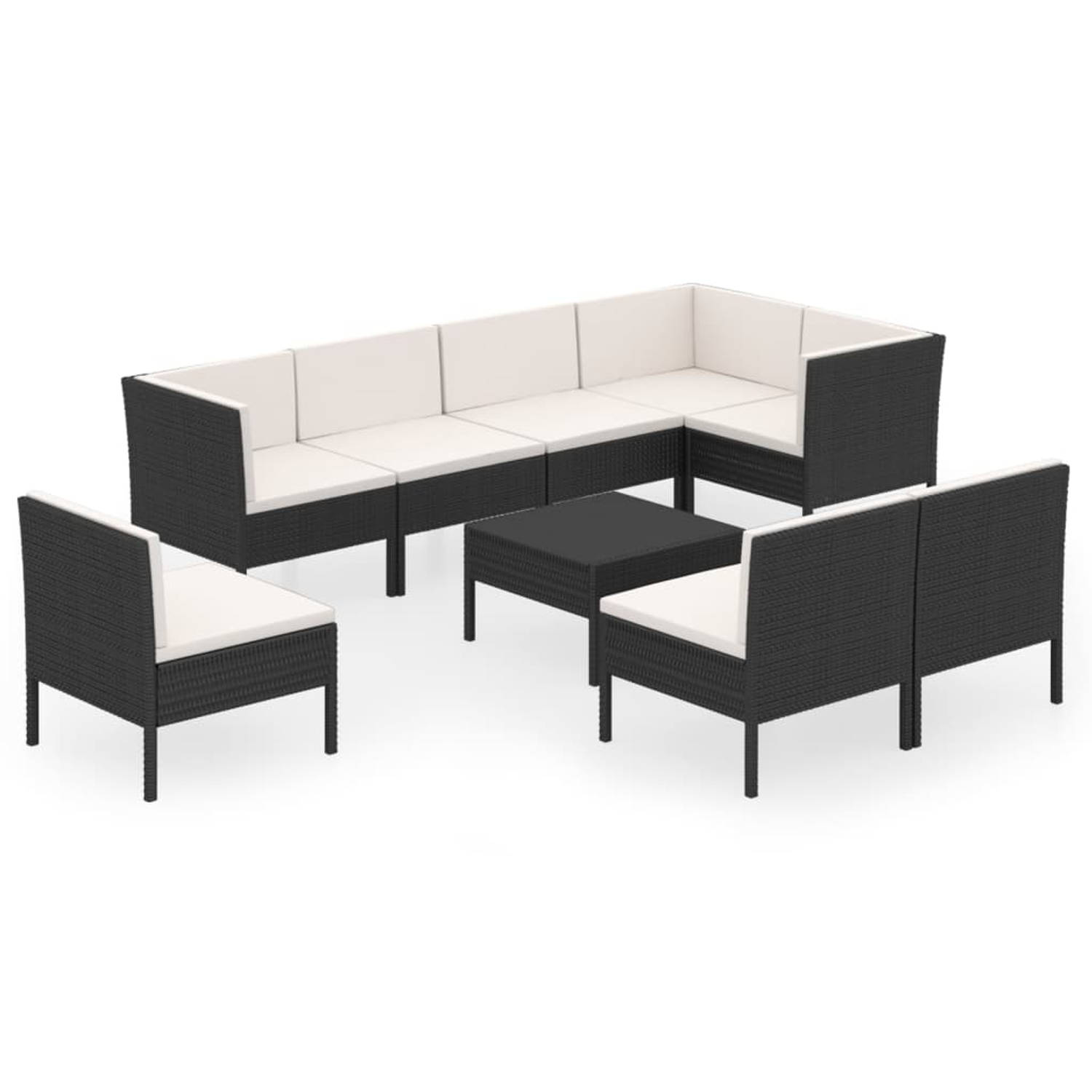 The Living Store Loungeset Modular - Tuinmeubelen - 60 x 60 x 35 cm - Zwart - Crèmewit kussens - PE-rattan - Gepoedercoat staal - 100% polyester