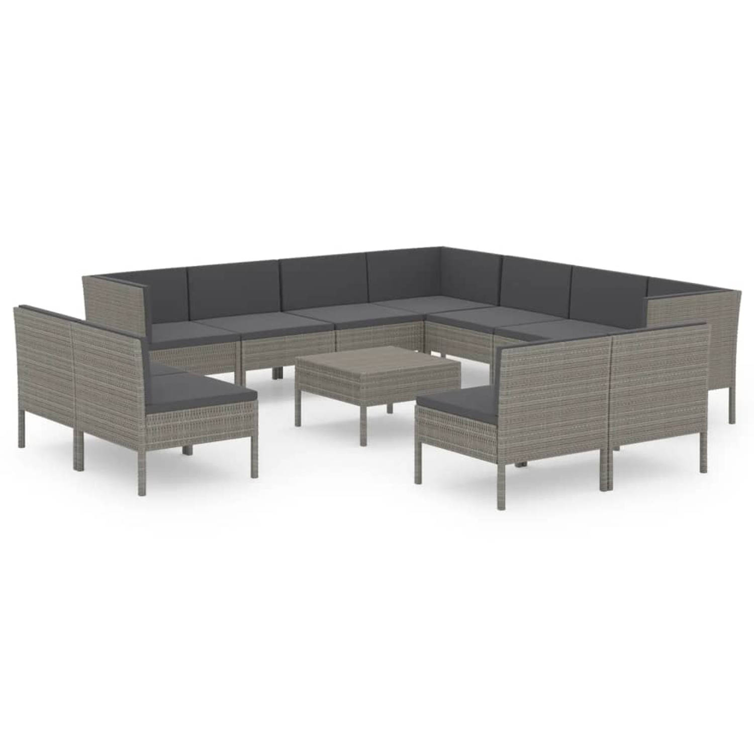 The Living Store Loungeset Modulaire Tuinmeubelset - 60x60x35 cm - Grijs - PE-rattan/staal/polyester - Montage vereist