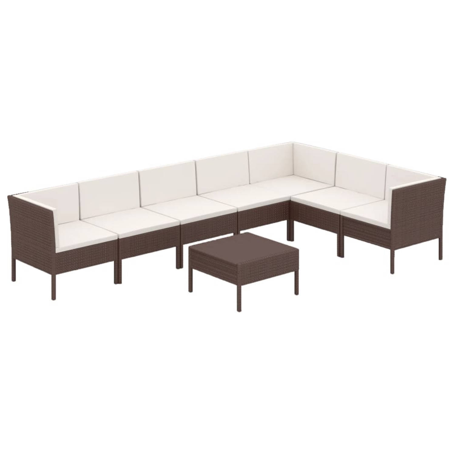 The Living Store Loungeset Rattan - Bruin - 4 middenbanken - 3 hoekbanken - 1 voetensteun/tafel