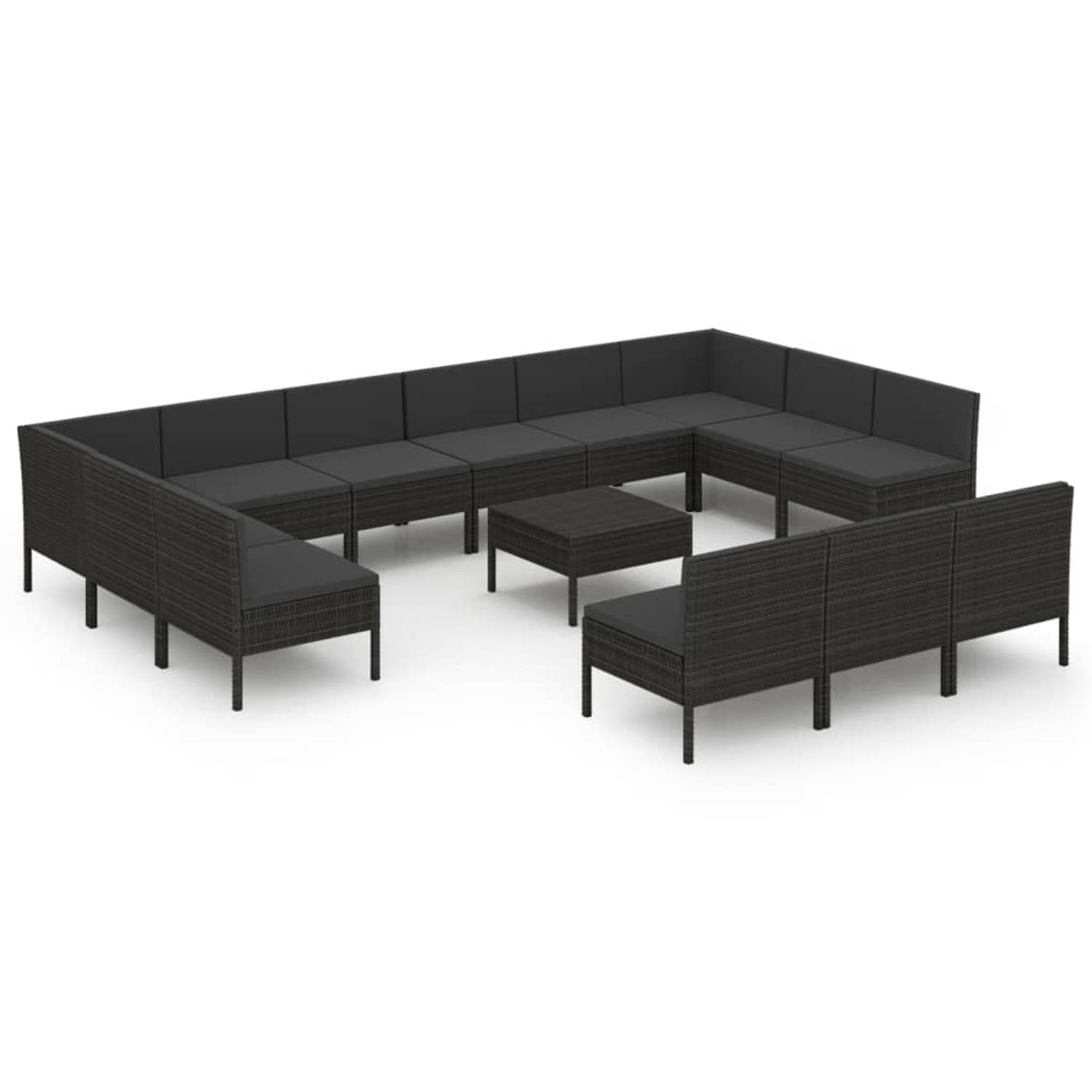 The Living Store 14-delige Loungeset met kussens poly rattan zwart - Tuinset