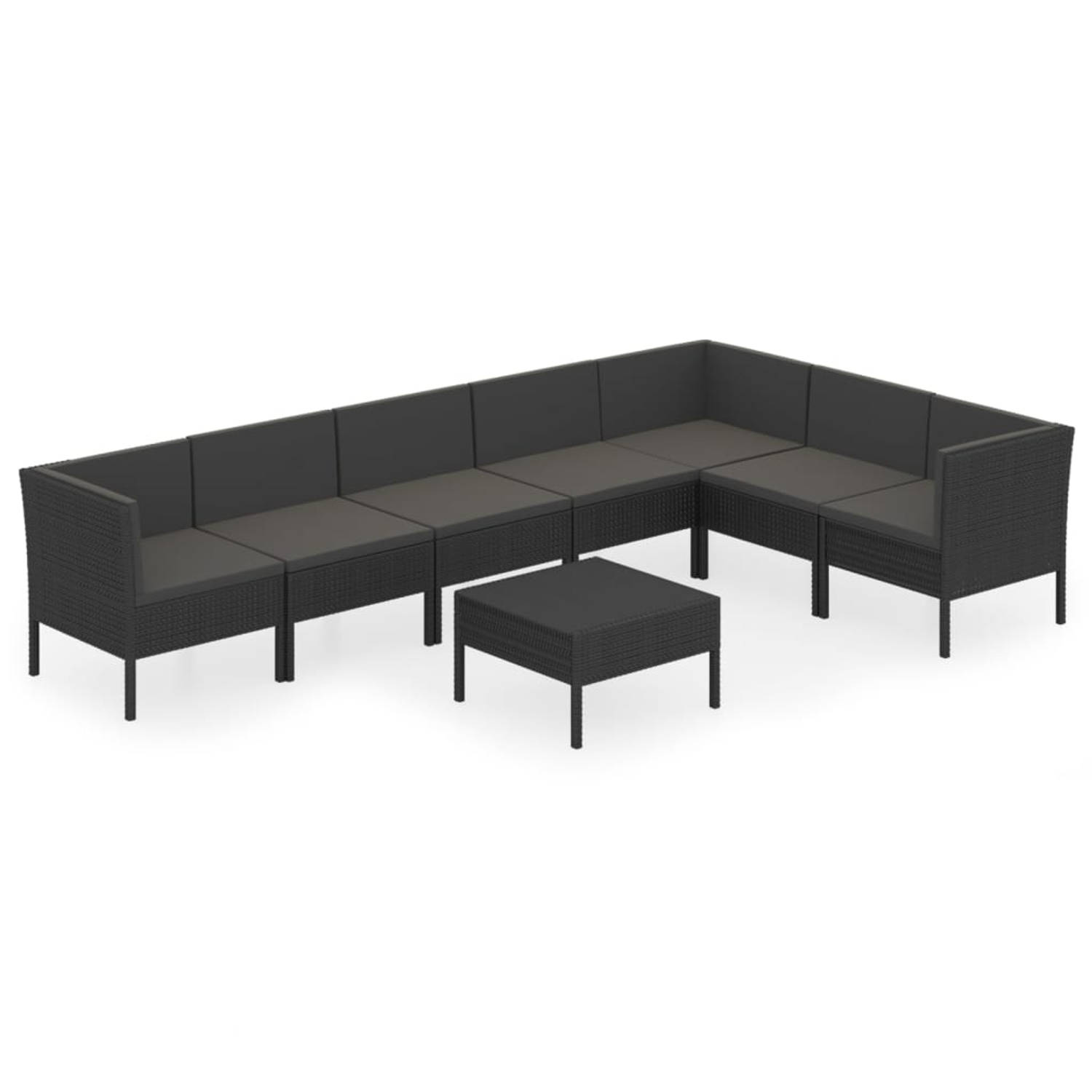 The Living Store 8-delige Loungeset met kussens poly rattan zwart - Tuinset