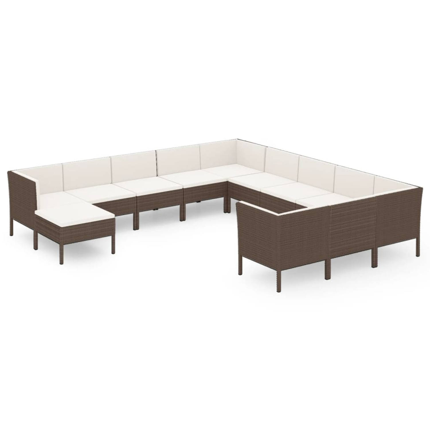 The Living Store Loungeset - Modulaire tuinmeubelset - Bruin - PE-rattan - Gepoedercoat staal - Incl - kussens