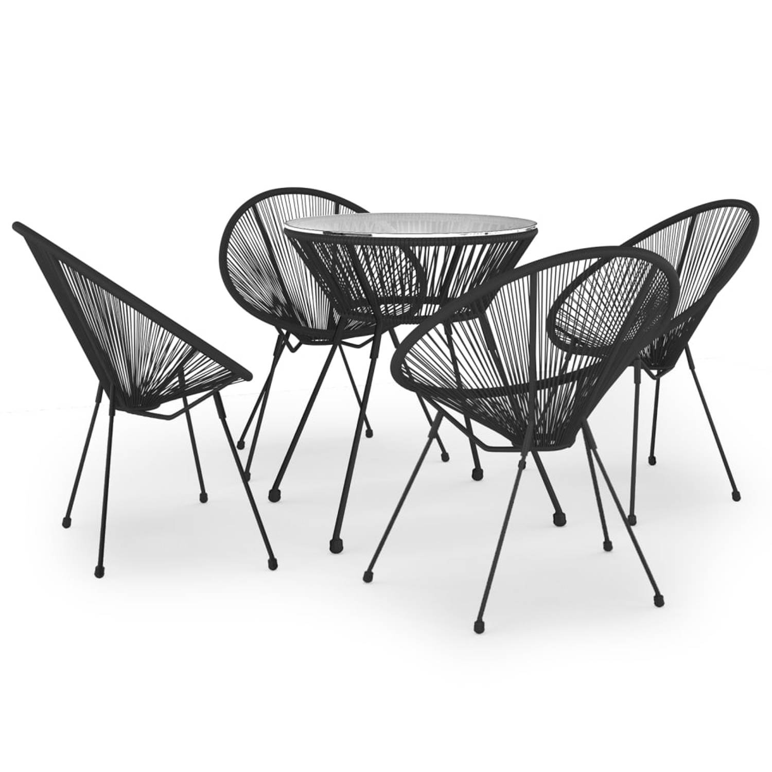 The Living Store Tuinset - Rattan look - Ø70 x 74 cm tafel - Zwart - 80 x 70.5 x 83 cm stoel