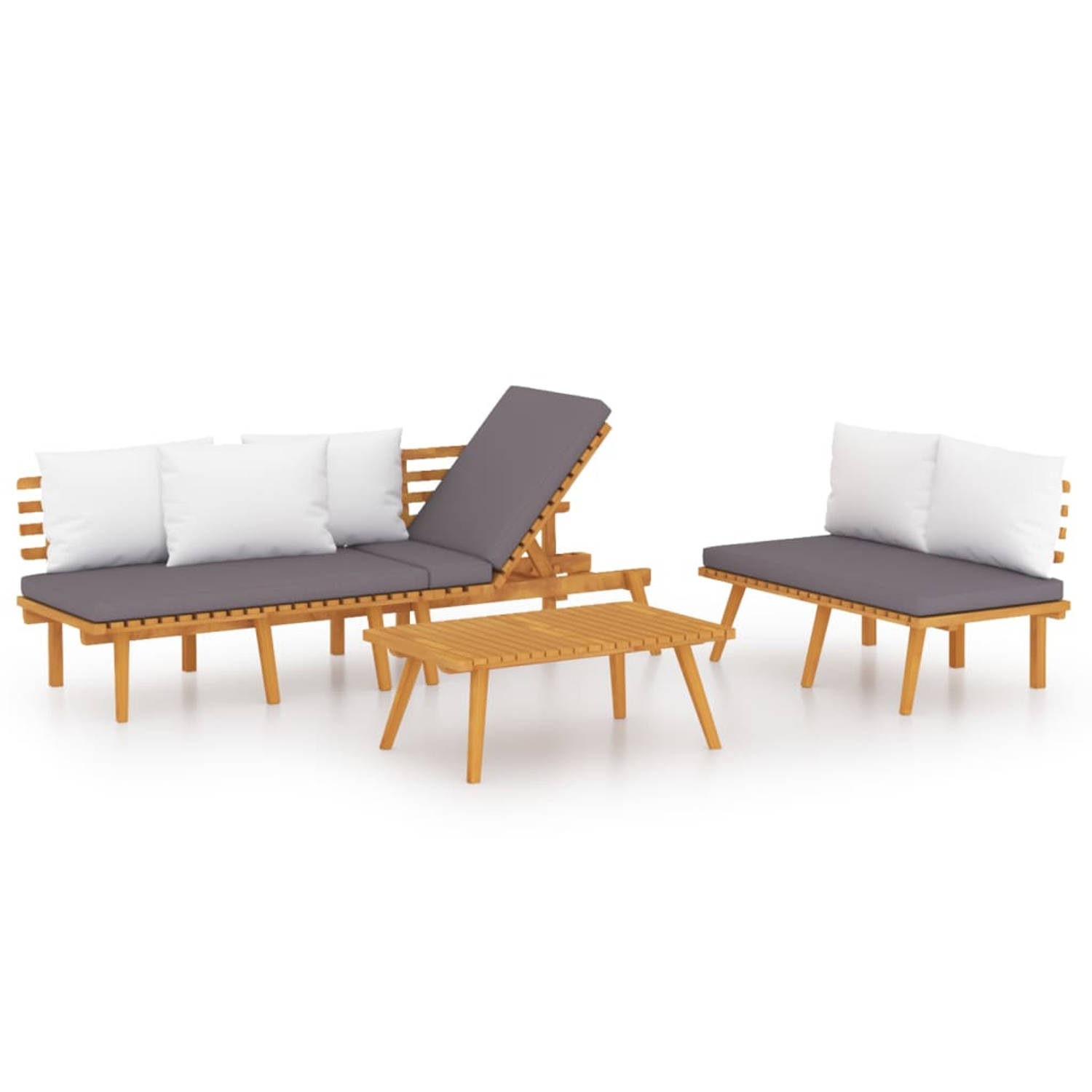 The Living Store 3-delige Loungeset met kussens massief acaciahout - Tuinset
