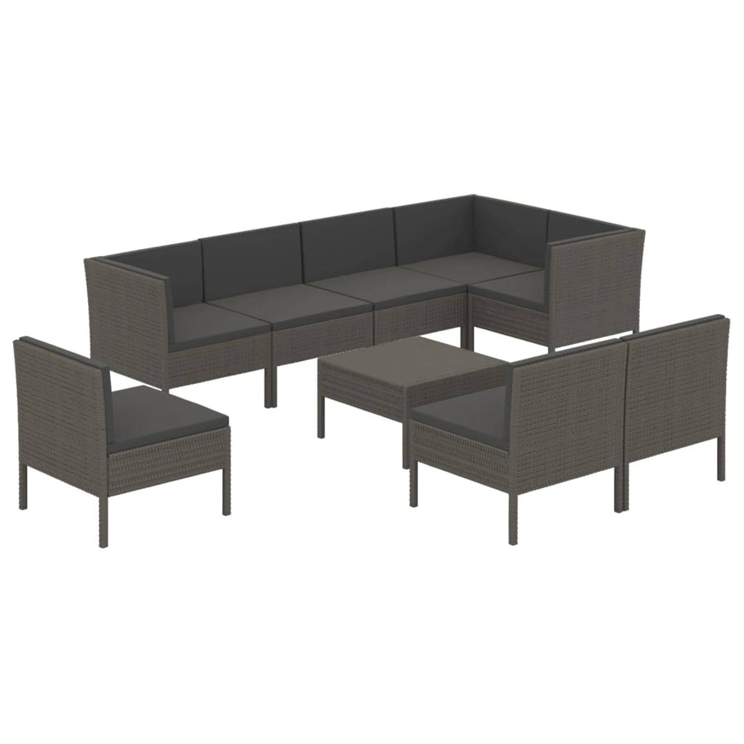 The Living Store Loungeset Modern Grijs - 60x60x35 cm - Weerbestendig PE-rattan - Stabiel Stalen Frame