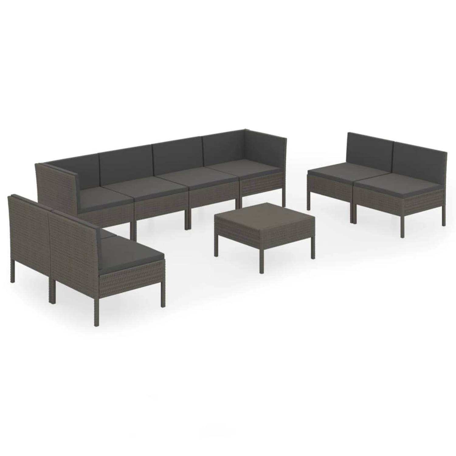 The Living Store 9-delige Loungeset met kussens poly rattan grijs - Tuinset