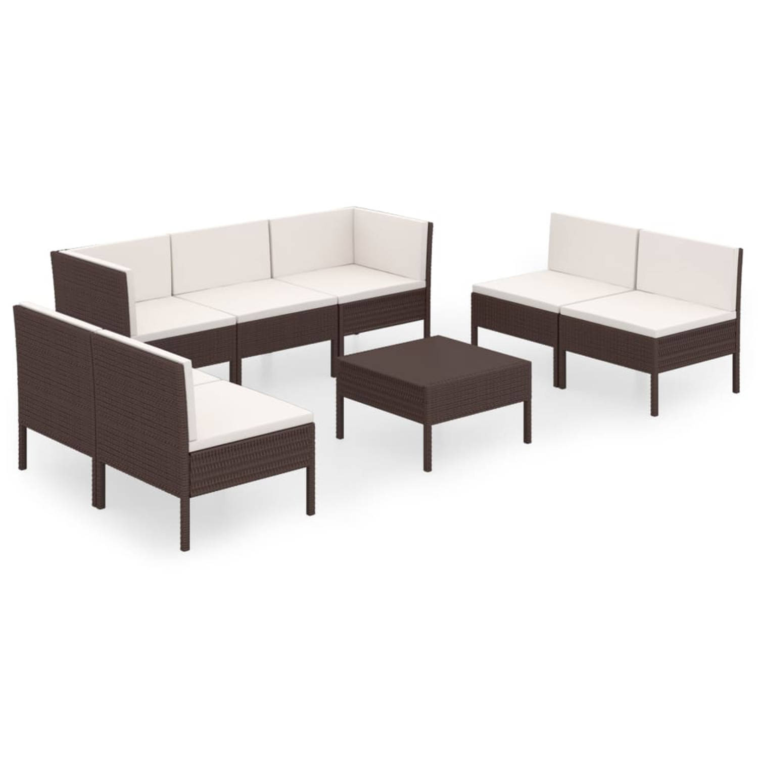 The Living Store 8-delige Loungeset met kussens poly rattan bruin - Tuinset