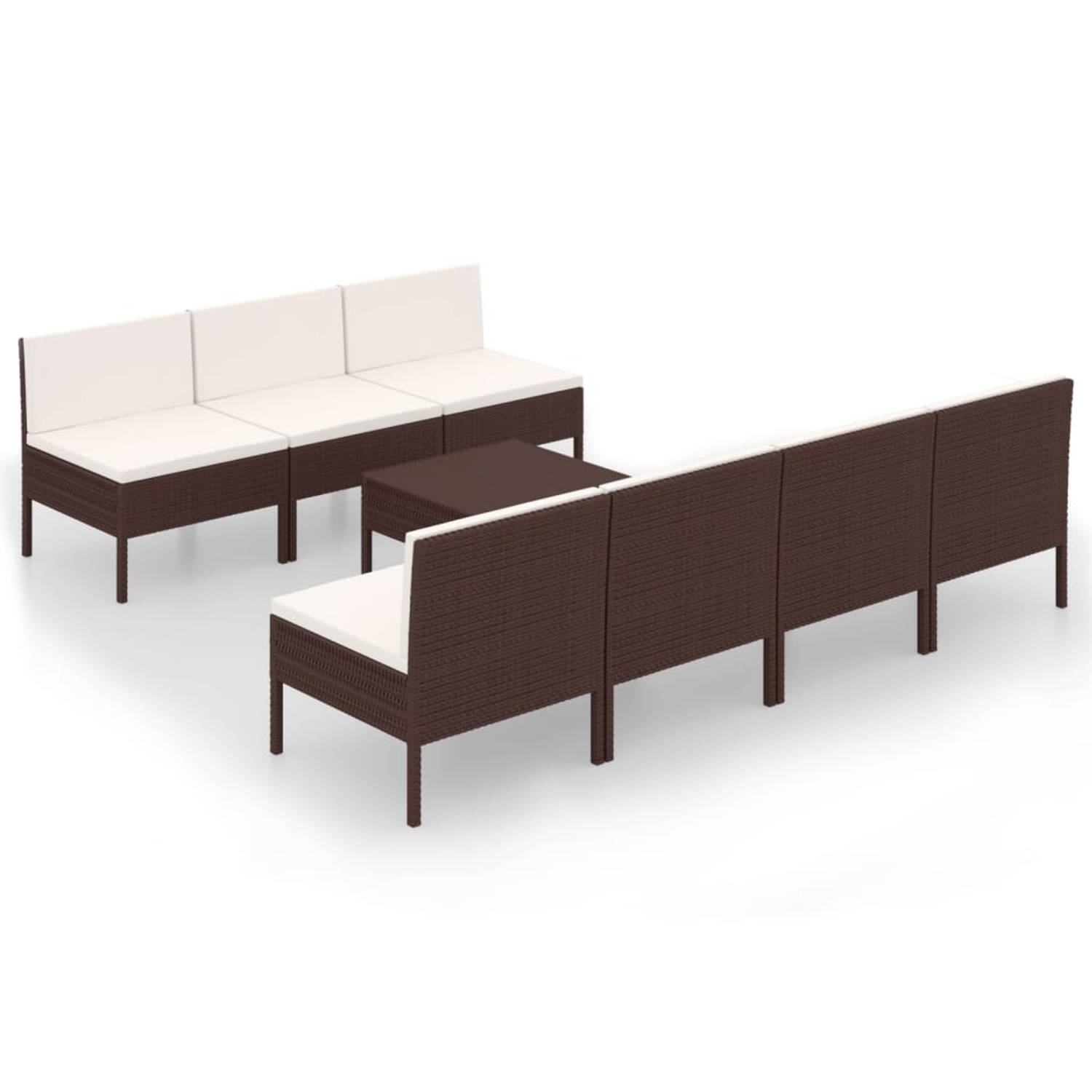 The Living Store 8-delige Loungeset met kussens poly rattan bruin - Tuinset