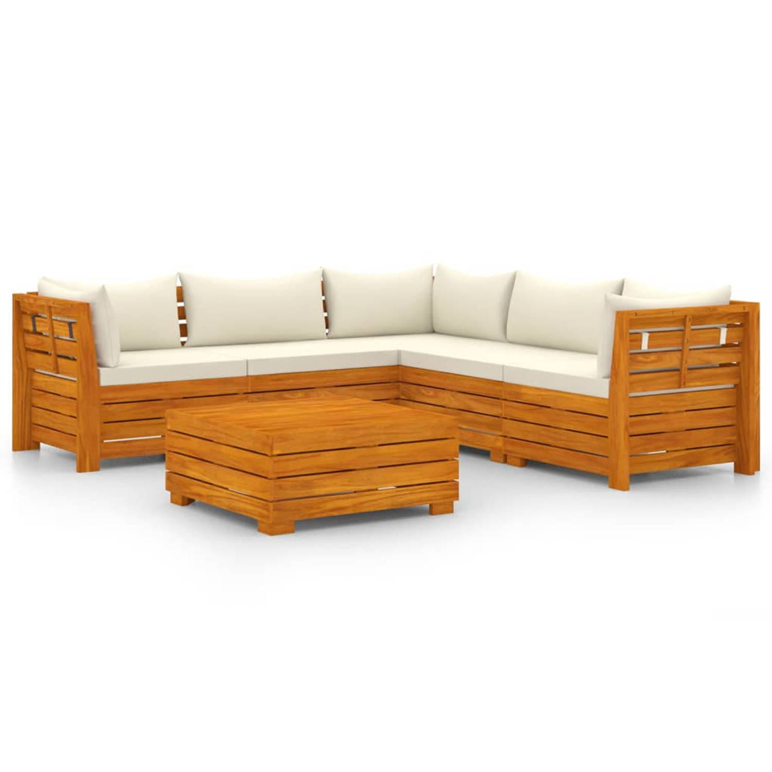 The Living Store Loungeset - Acaciahout - 68x68x60 cm - Crèmewit