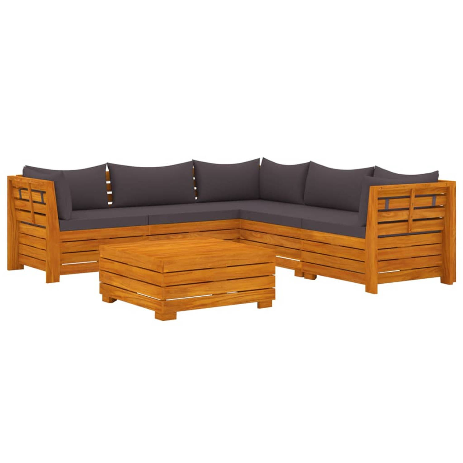 The Living Store Loungeset - Acaciahout - Donkergrijs - 68x68x60 cm - Inclusief kussens