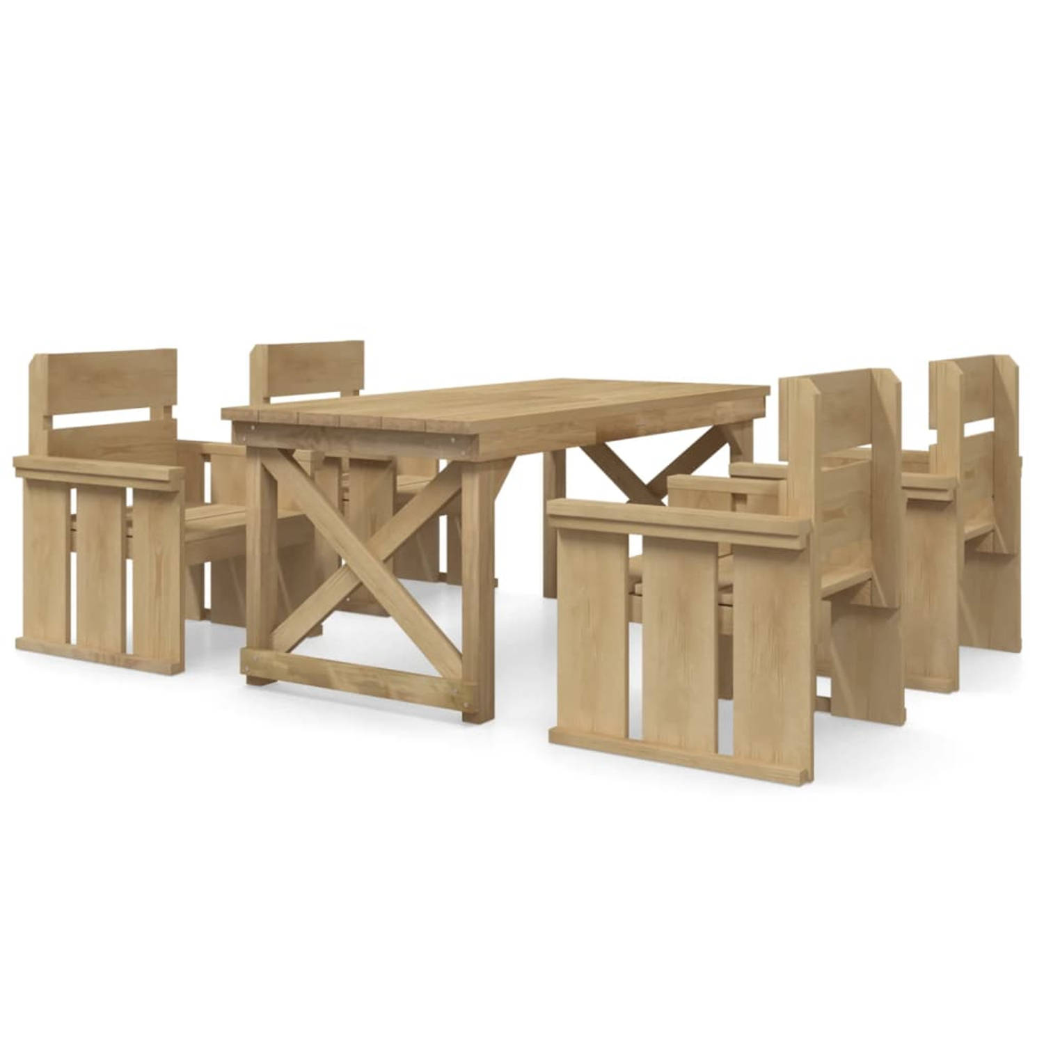The Living Store Tuinmeubelset - Massief grenenhout - 4 stoelen - Tafel 160x79x75 cm
