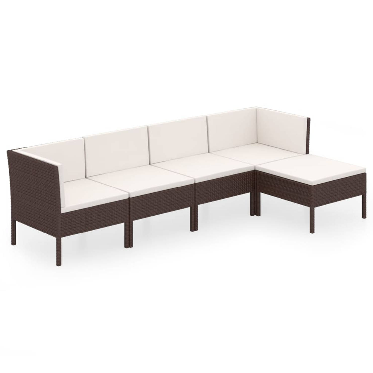 The Living Store 5-delige Loungeset met kussens poly rattan bruin - Tuinset