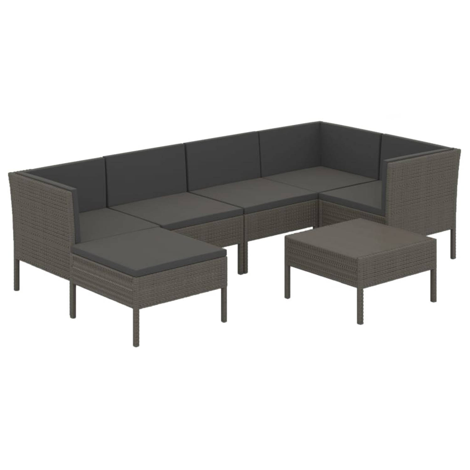 The Living Store Loungeset Modulair - Grijs - PE-rattan - Gepoedercoat staal