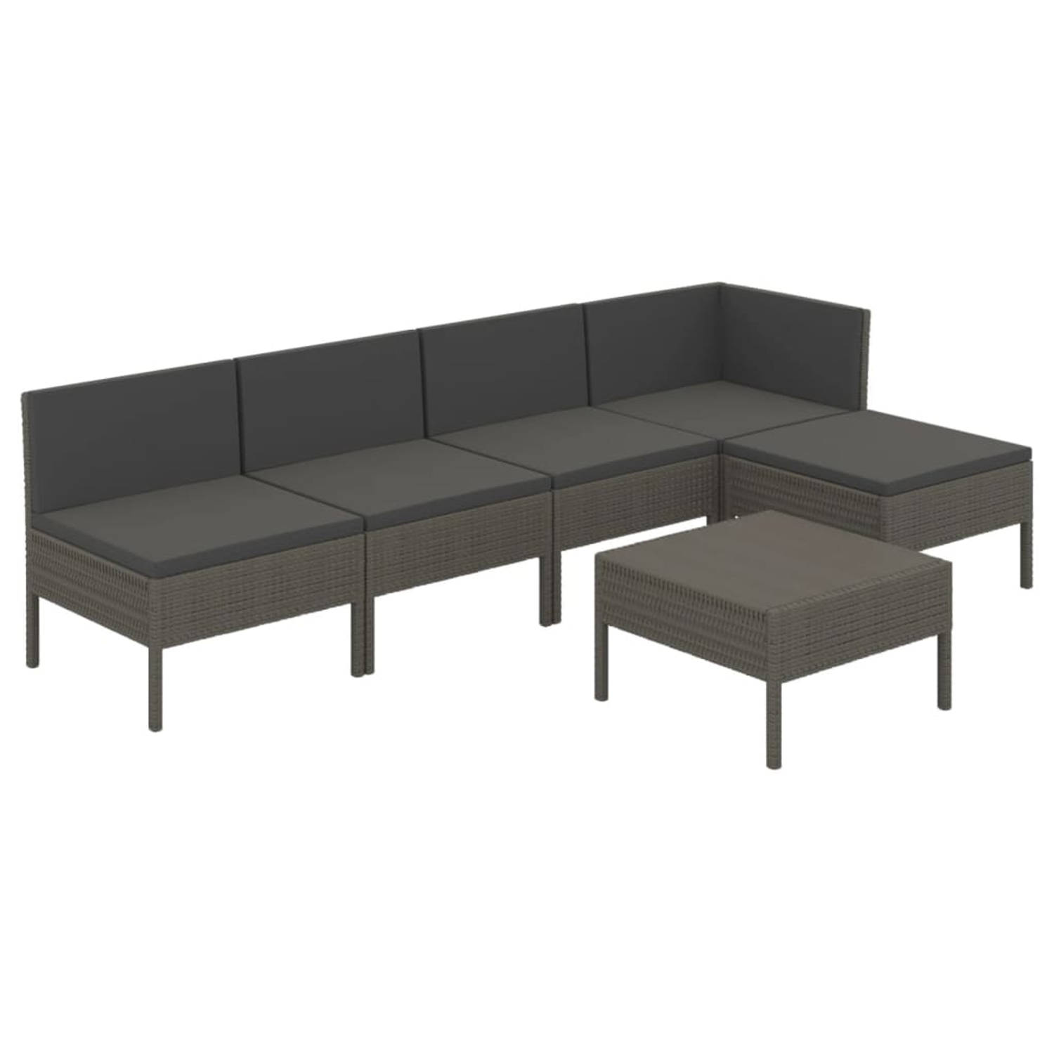 The Living Store 6-delige Loungeset met kussens poly rattan grijs - Tuinset