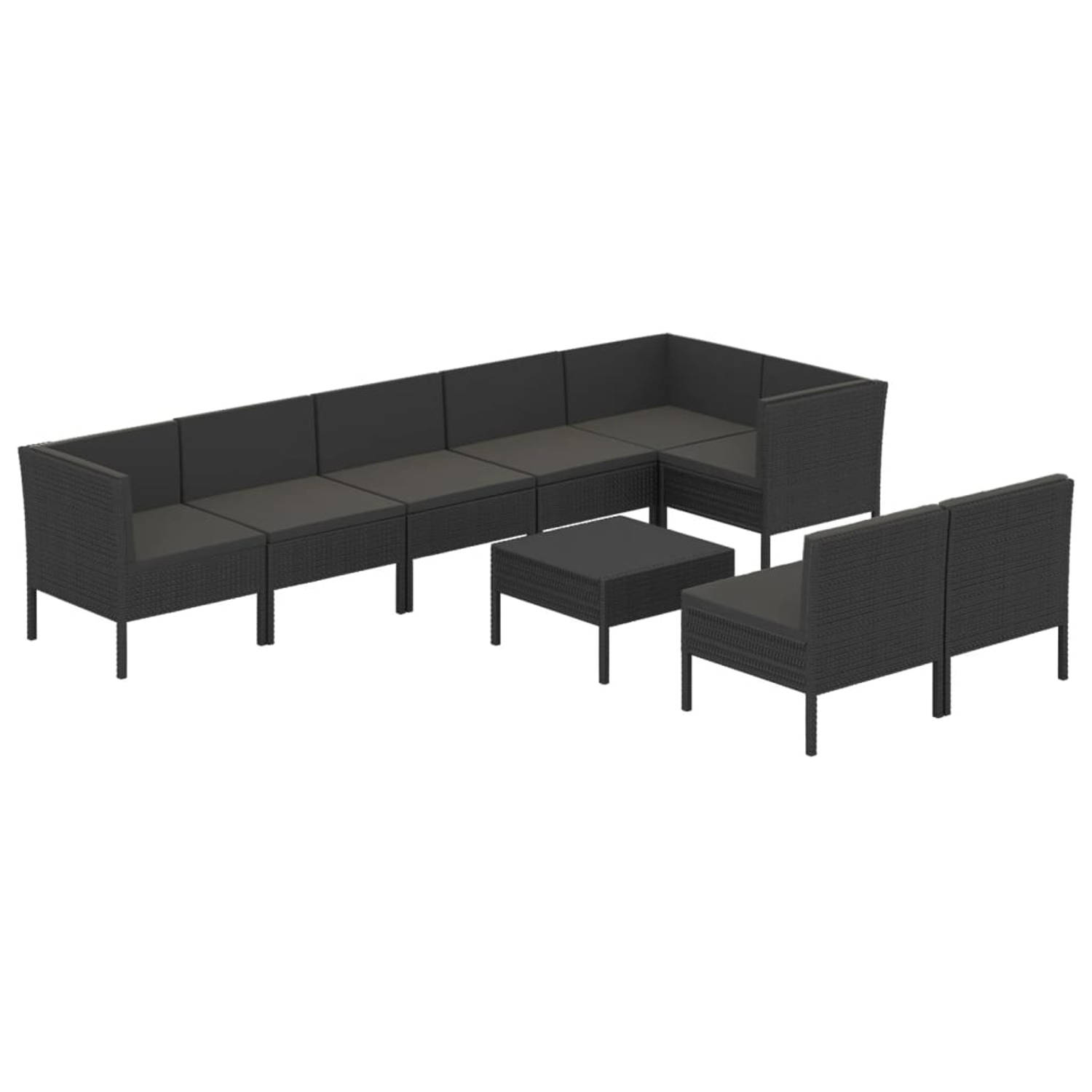 The Living Store 9-delige Loungeset met kussens poly rattan zwart - Tuinset