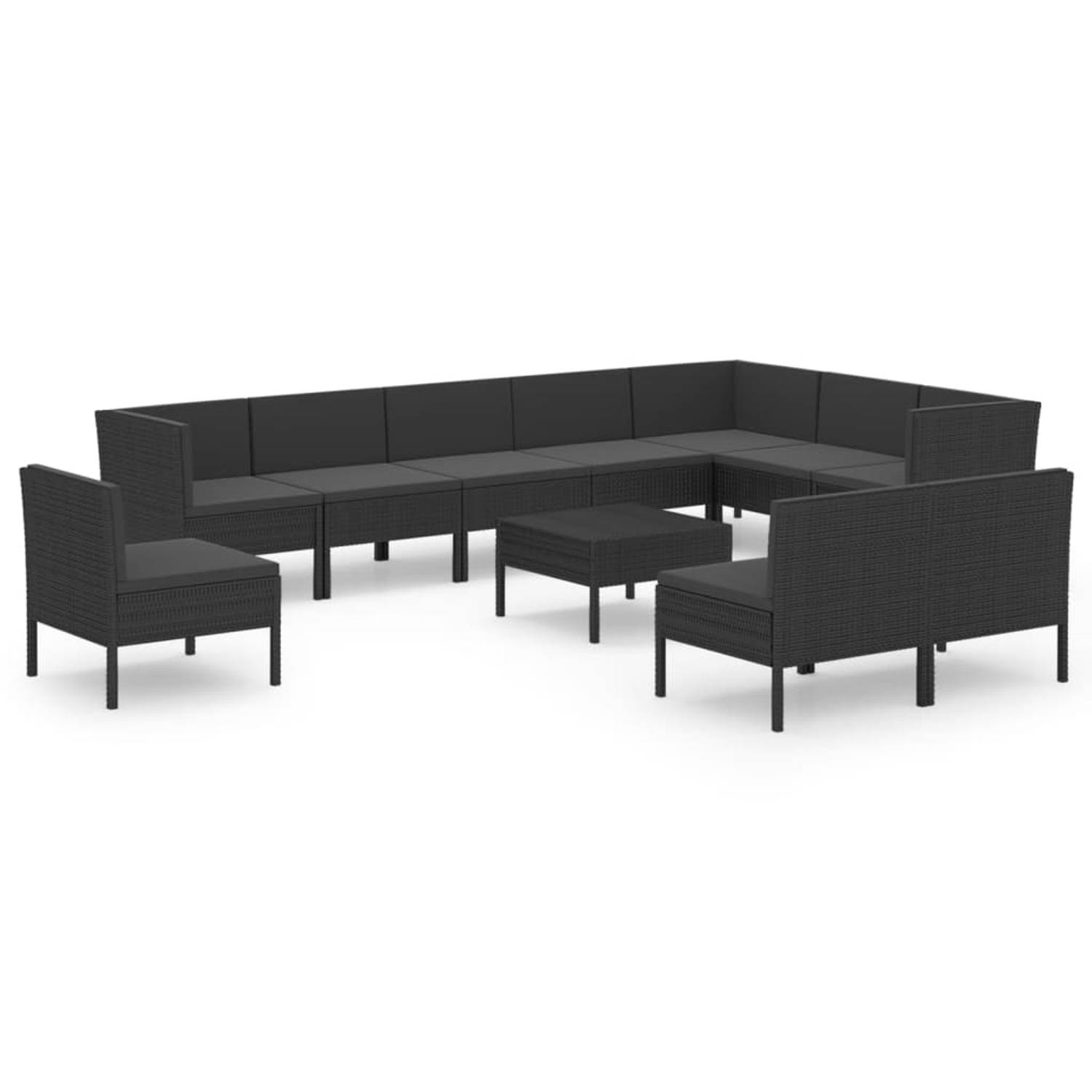 The Living Store Loungeset Modular - Zwart - PE-rattan - 60 x 60 x 35 cm - Inclusief kussens - Montage vereist