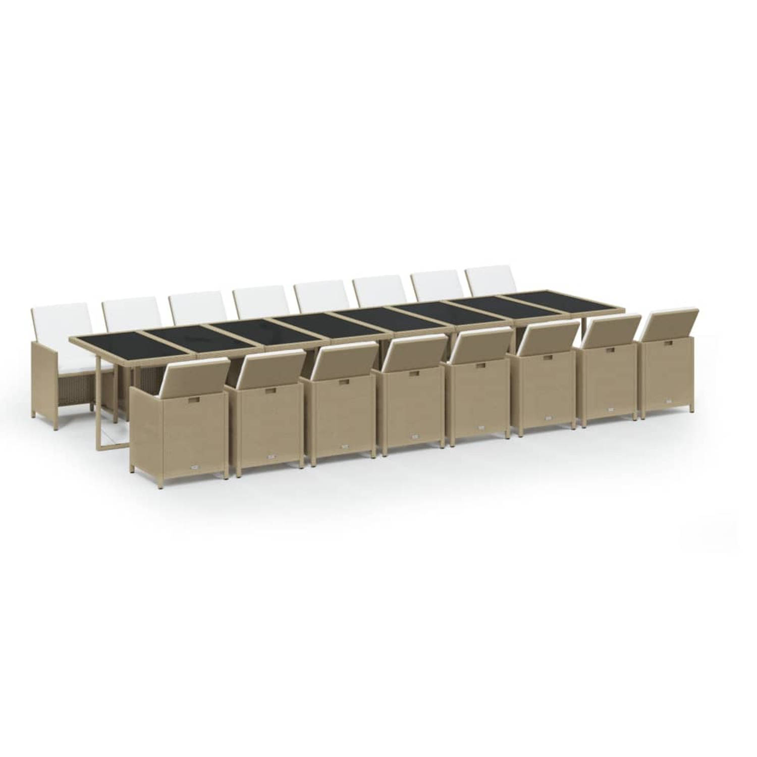 The Living Store 17-delige Tuinset met kussens poly rattan beige - Tuinset