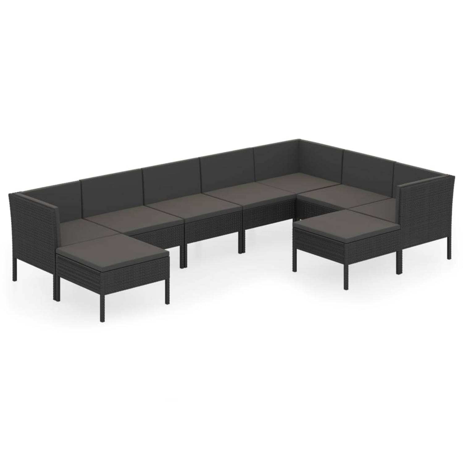 The Living Store Loungeset Modular - Zwart - PE-rattan - gepoedercoat staal en stof (100% polyester) - Middenbank- 57 x 69 x 69 cm - Hoekbank- 69 x 69 x 69 cm - Voetenbank- 60 x 60