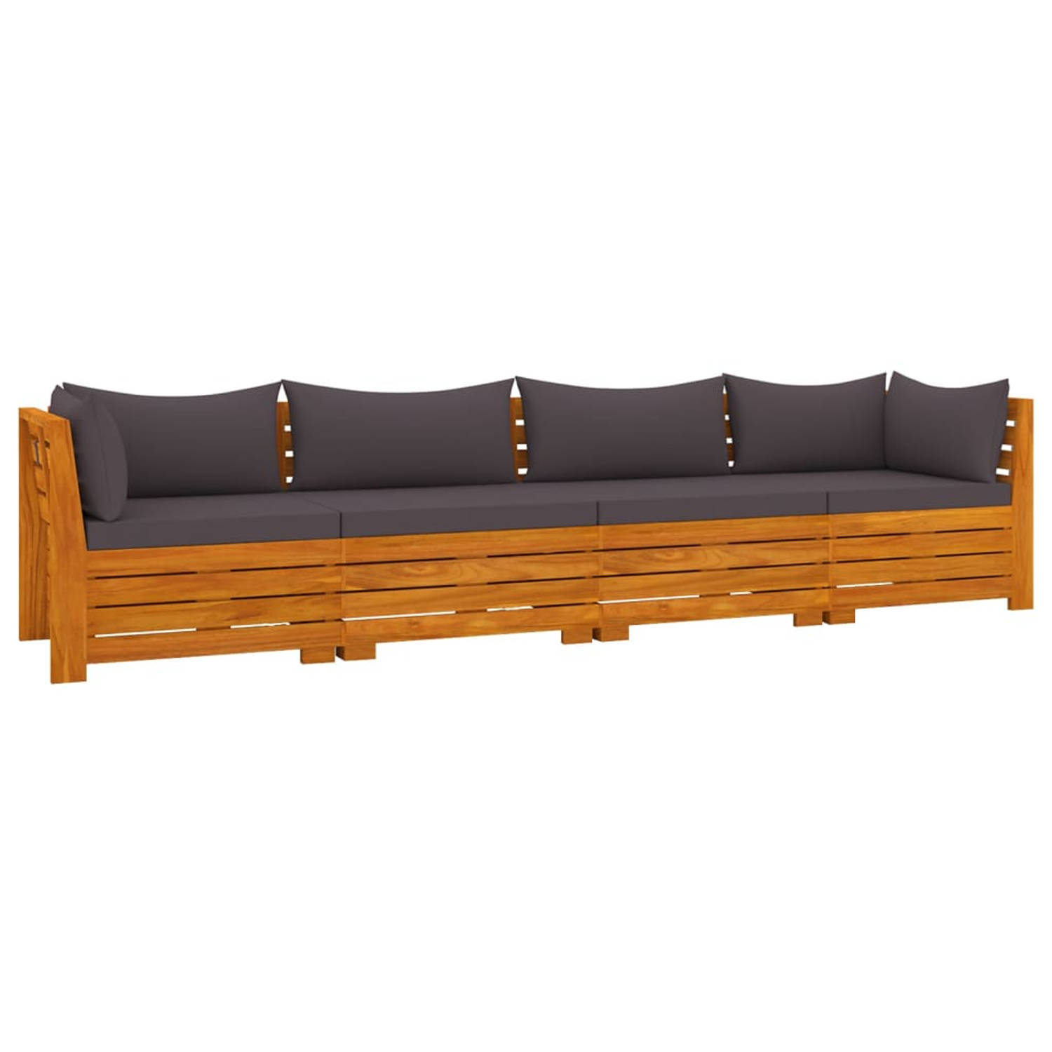 The Living Store Loungebank Middel - Massief acaciahout - 68 x 68 x 60 cm - Donkergrijs