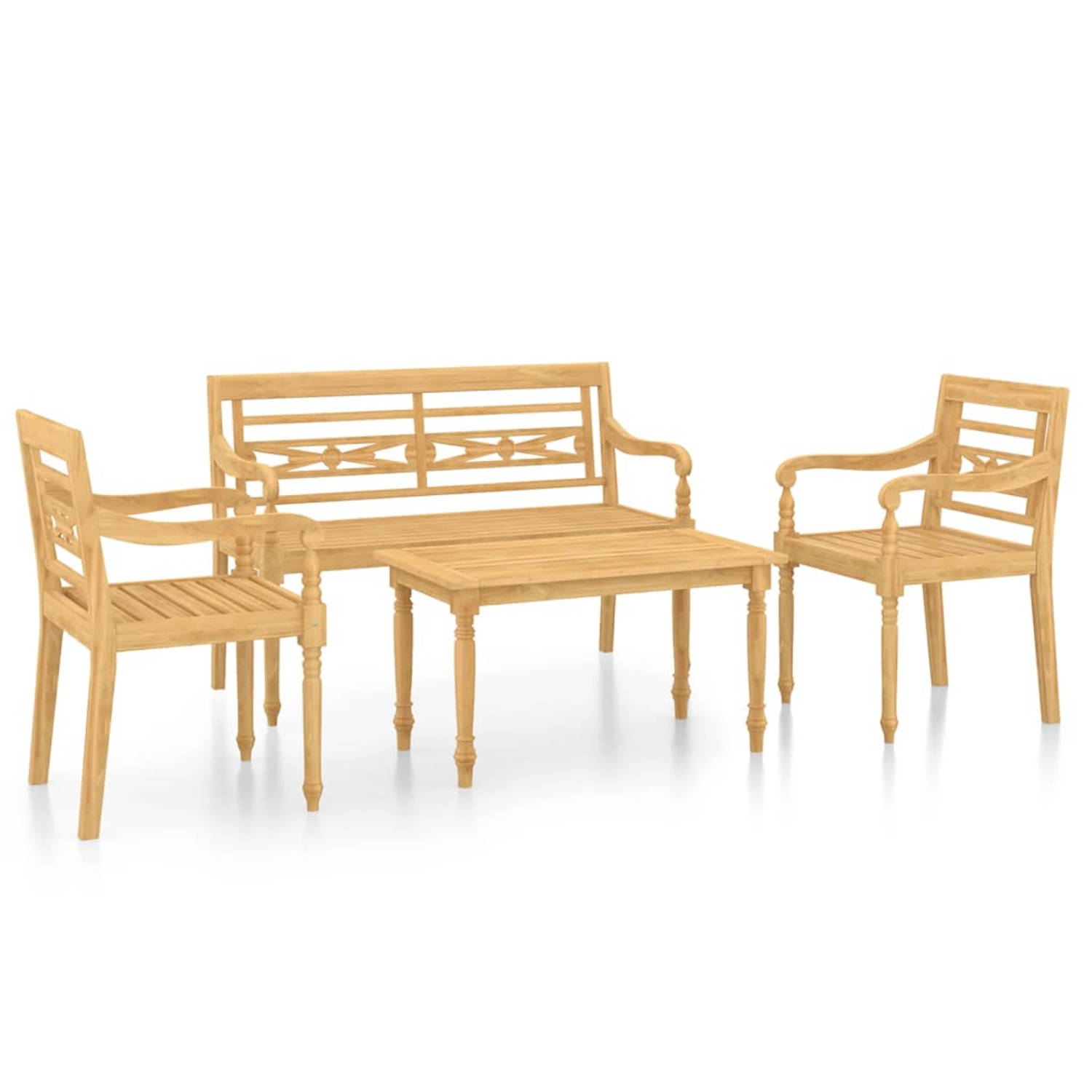 The Living Store Loungeset Teakhout - Compact en comfortabel - Hardhouten meubel - Weerbestendig - Afmeting tafel- 90 x 50 x 45 cm - Afmeting stoel- 55 x 51.5 x 84 cm - Afmeting ba