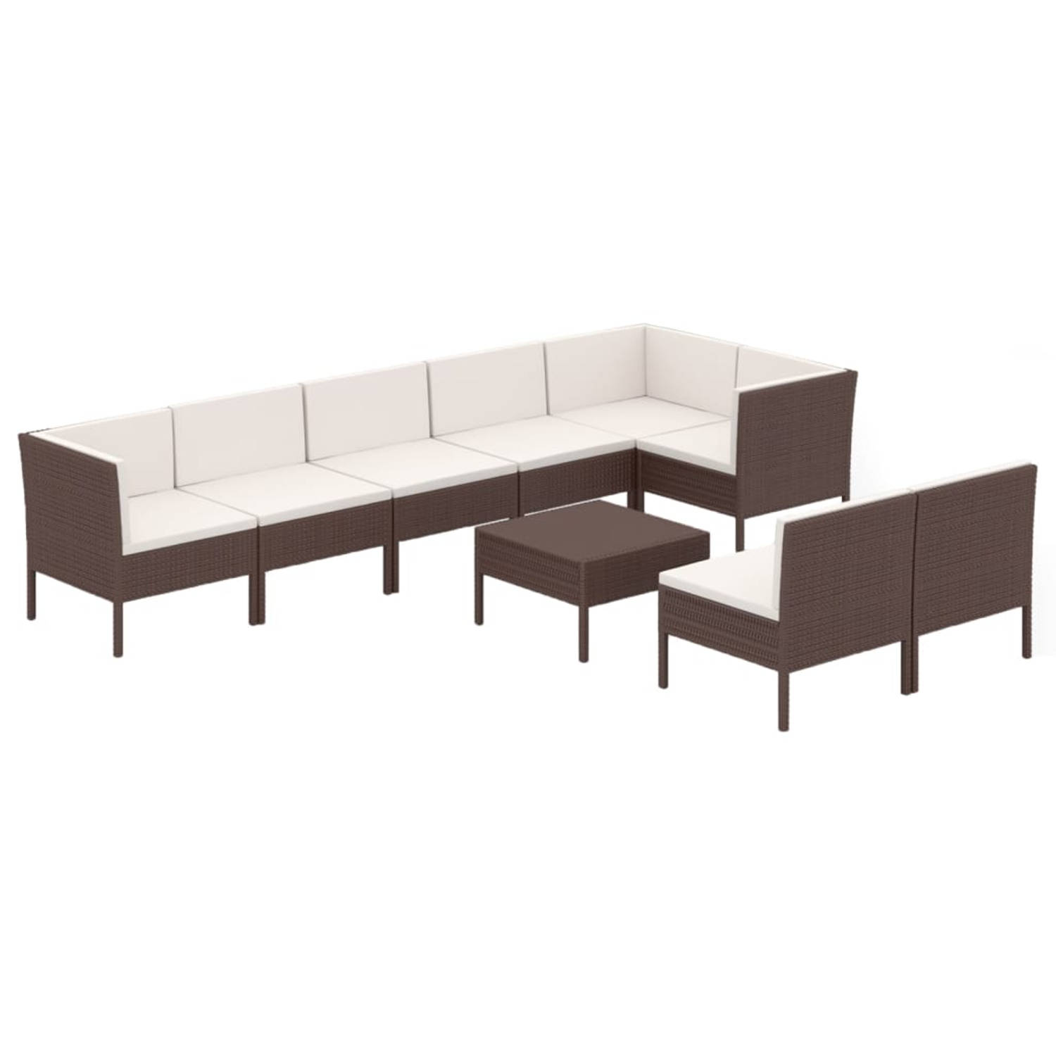 The Living Store Loungeset Garden Furniture - 3-Piece Modular - Brown - PE-rattan - Coated Steel
