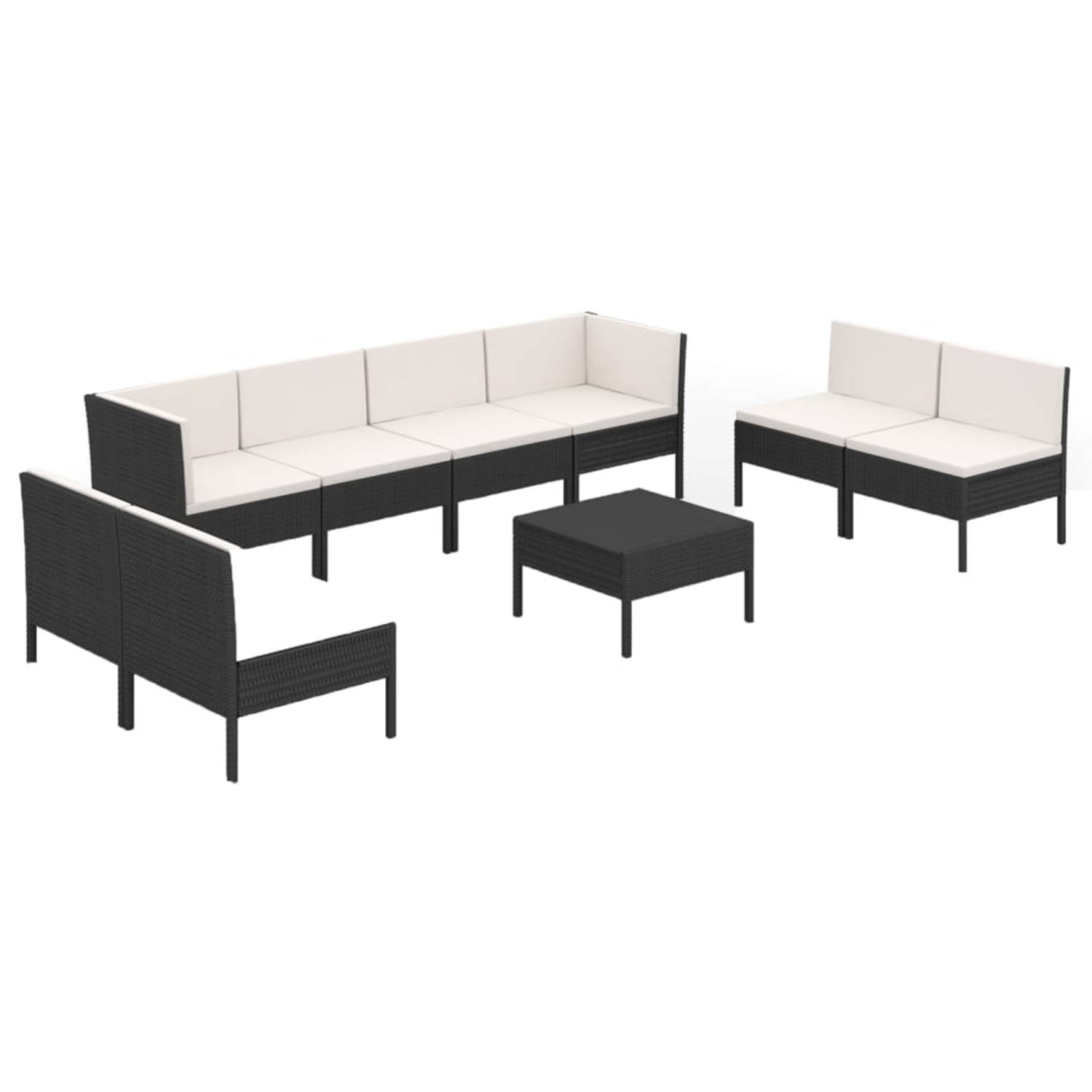 The Living Store Lounge Set - PE-rattan - Zwart - 60x60x35 cm - Inclusief kussens