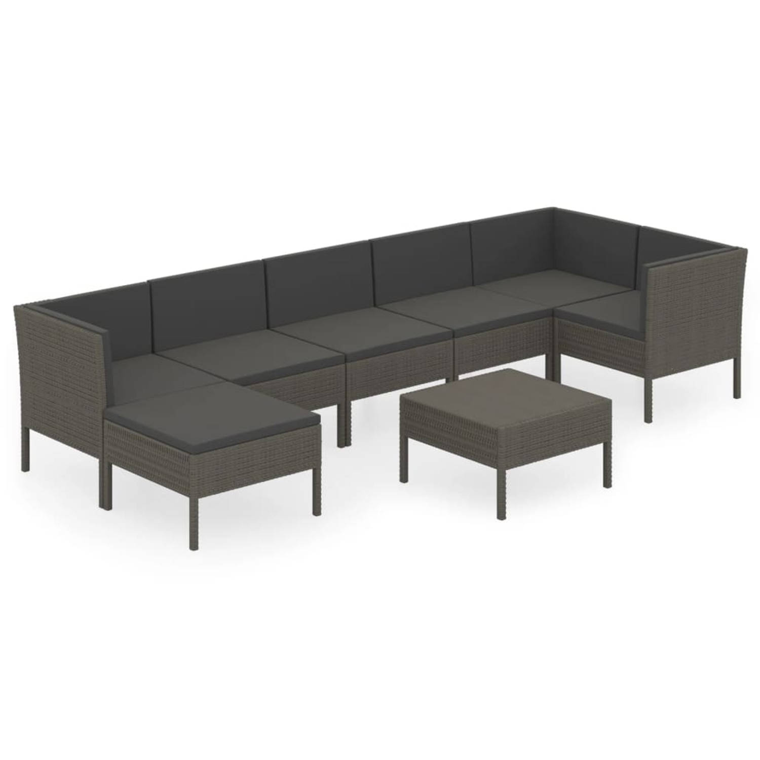 The Living Store Loungeset - Modulaire tuinmeubelset - Grijs - PE-rattan - Staal - Polyester