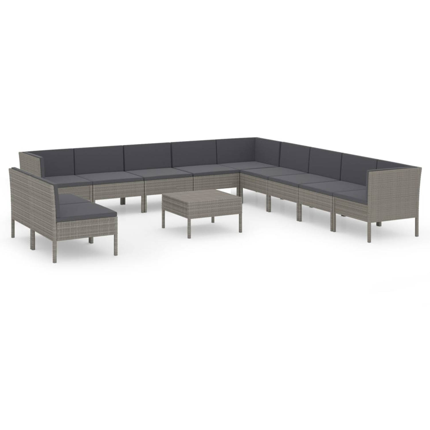 The Living Store Loungeset Modulair - 60 x 60 x 35 cm - Grijs - PE-rattan