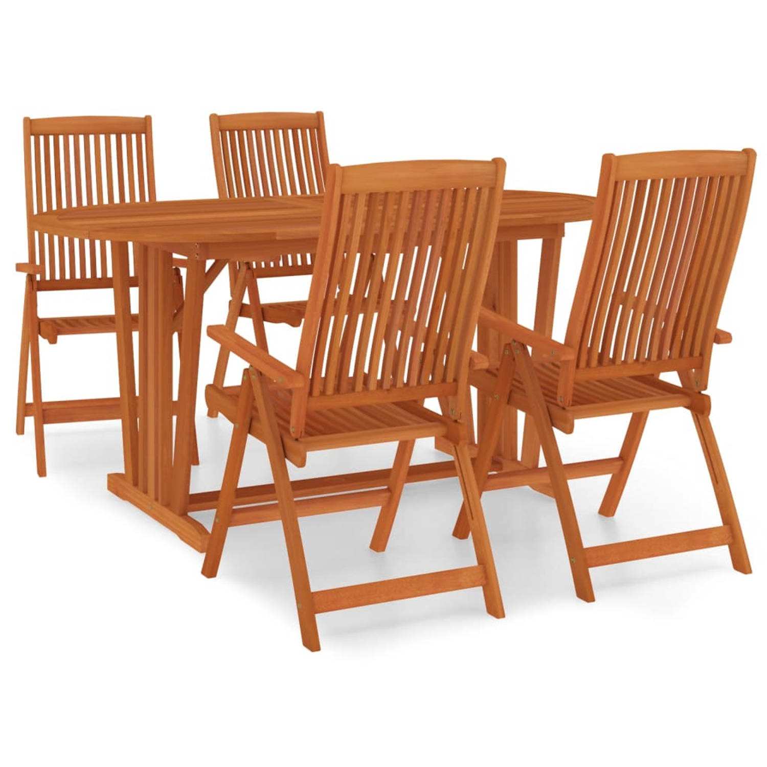 The Living Store Houten Tuinset - Eucalyptushout - 160x85x75 cm - Verstelbare stoelen