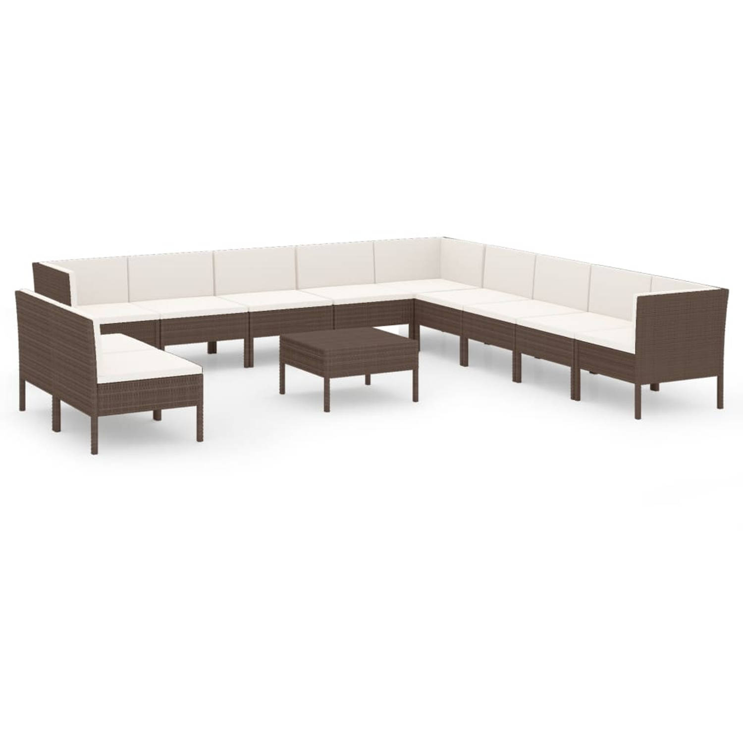 The Living Store 12-delige Loungeset met kussens poly rattan bruin - Tuinset