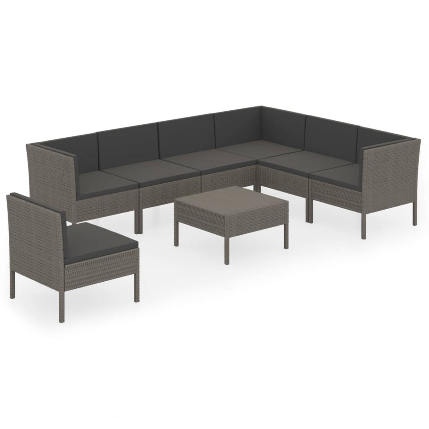 The Living Store Loungeset Salerno - Tuinmeubelen - 4x middenbank - 3x hoekbank - 1x voetensteun/tafel - Grijs - PE-rattan