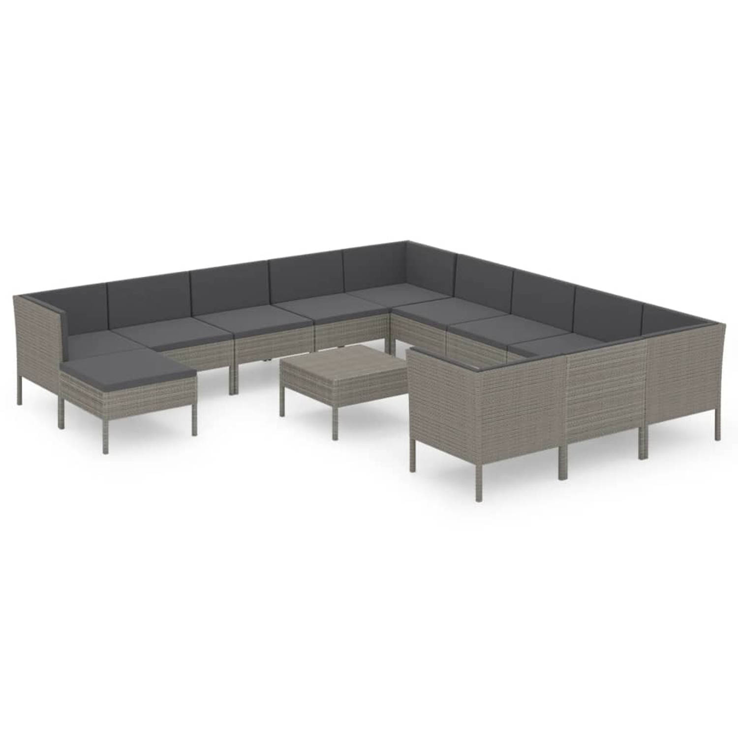 The Living Store Lounge Set - Grijs - 60 x 60 x 35 cm - PE-rattan en gepoedercoat staal