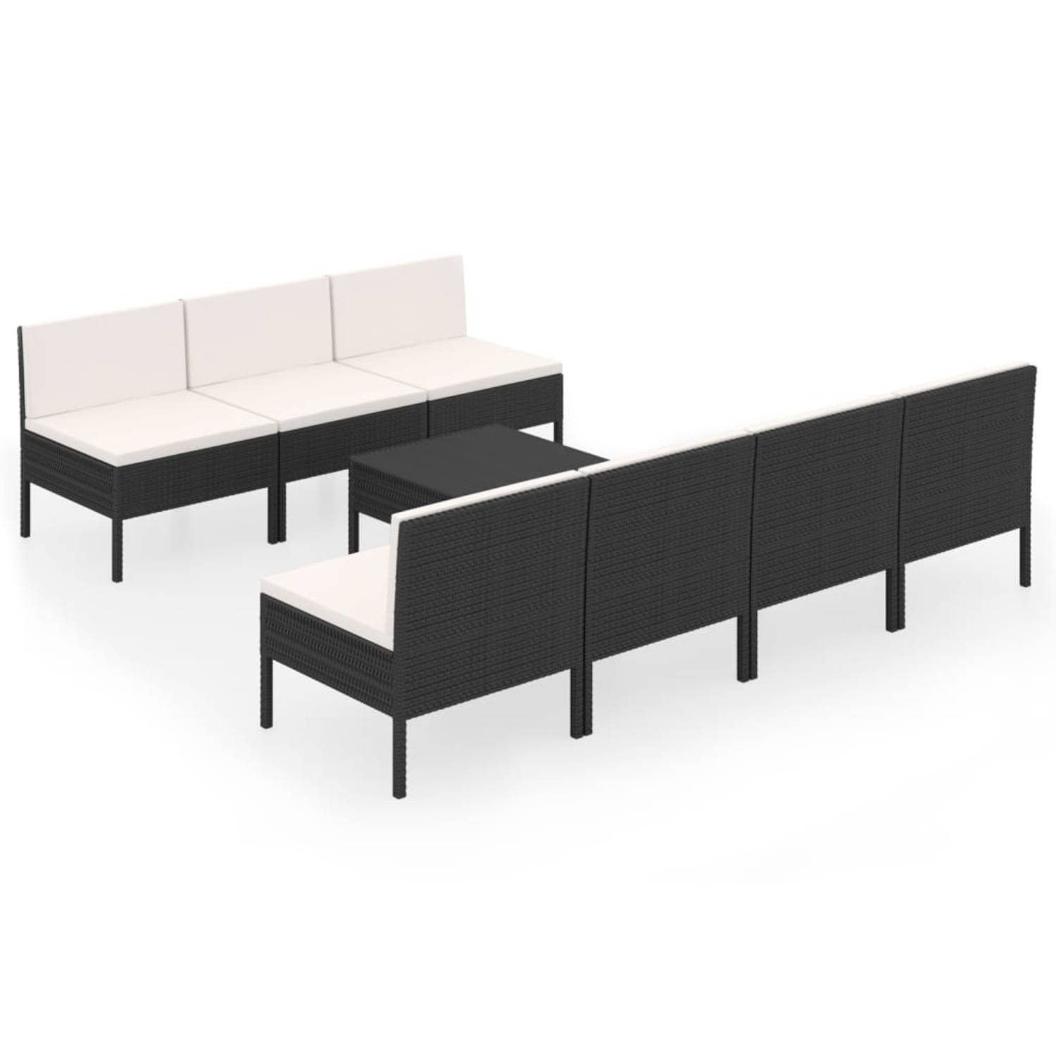 The Living Store Loungeset - naam - Tuinmeubelset - Afmeting tafel- 60 x 60 x 35 cm - Zwart - Crèmewit kussens - PE-rattan
