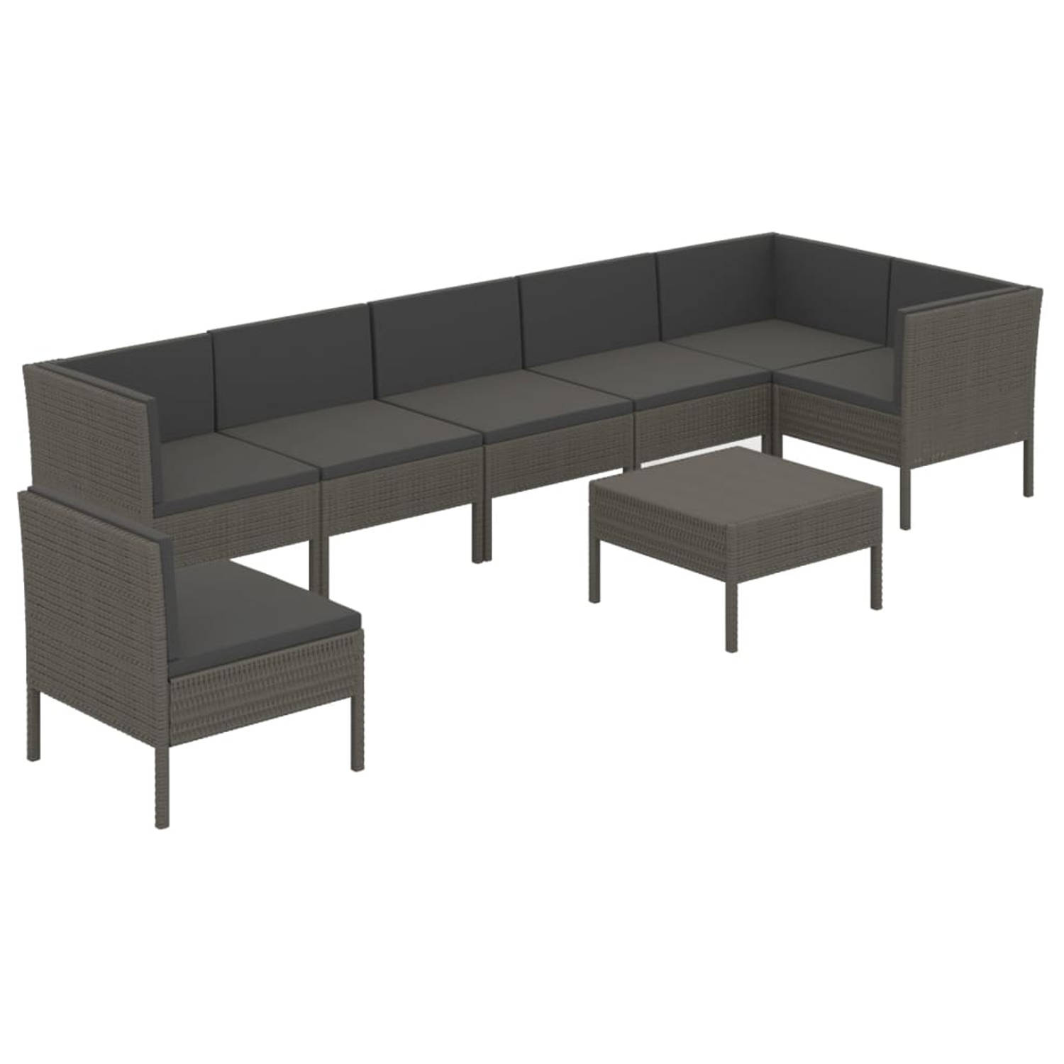 The Living Store 8-delige Loungeset met kussens poly rattan grijs - Tuinset