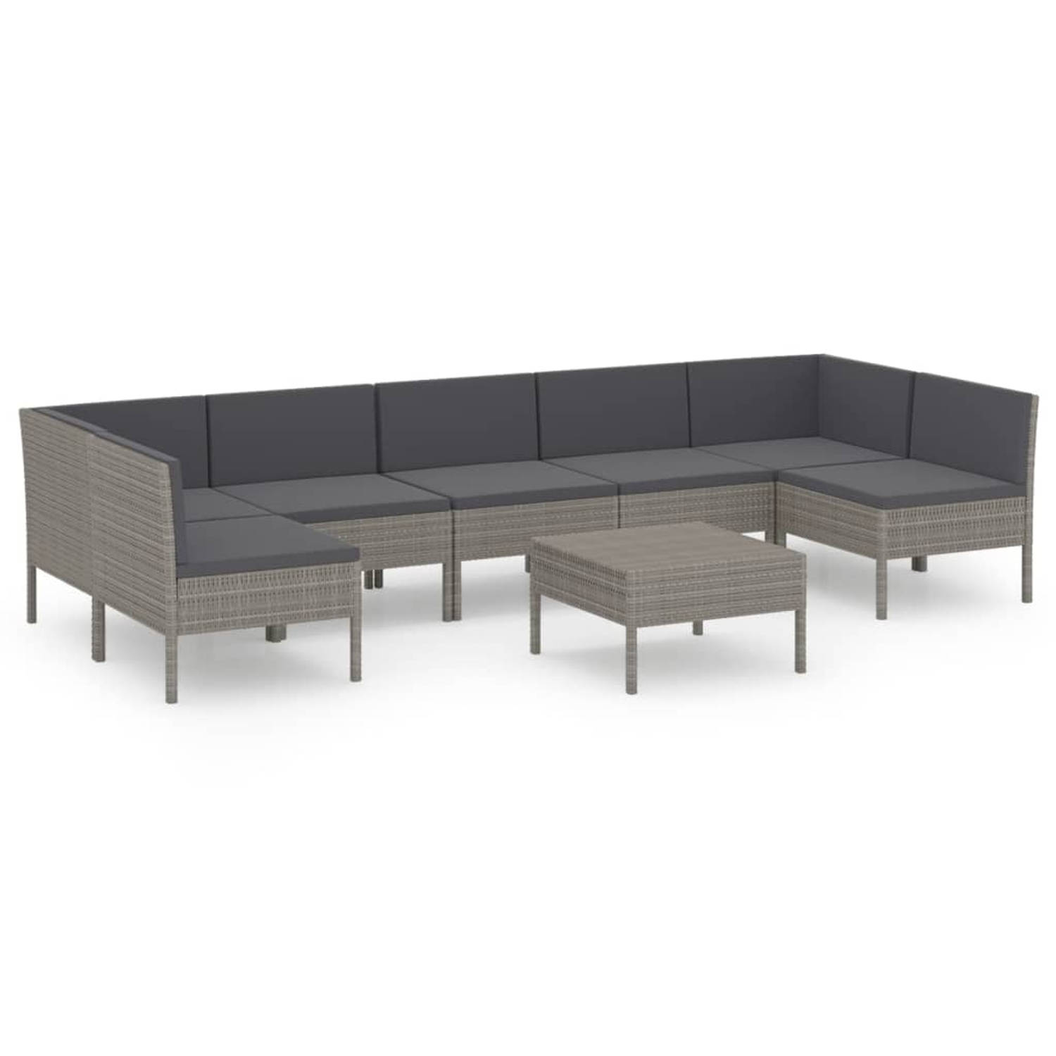 The Living Store Loungeset Modular - Grijs - PE-Rattan - Gepoedercoat stalen frame - Incl - kussens