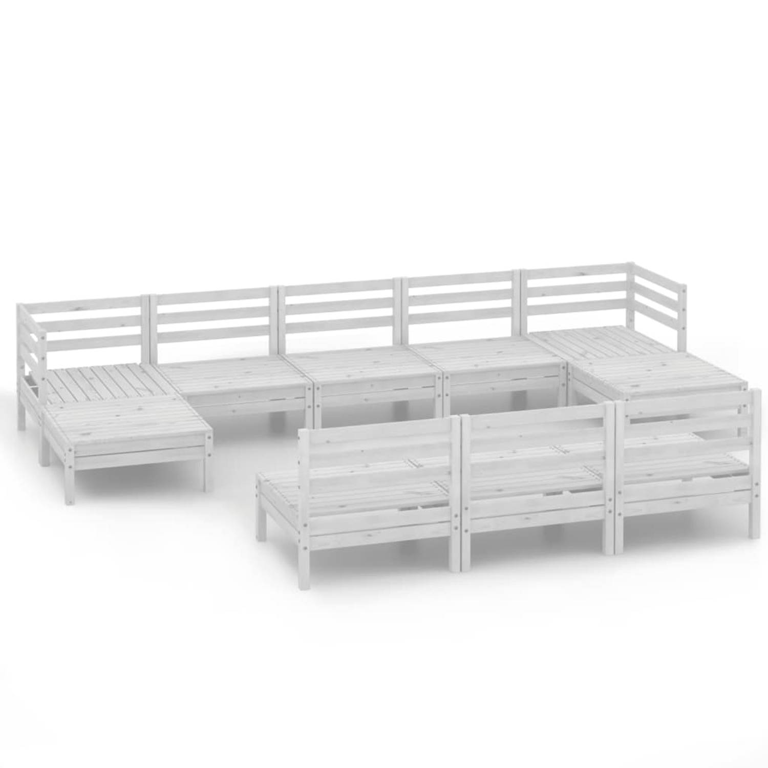 The Living Store loungeset Grenenhout - Modular - Wit - 63.5 x 63.5 x 62.5 cm - Incl - 2 hoekbank 6 middenbank 2 tafel/voetenbank